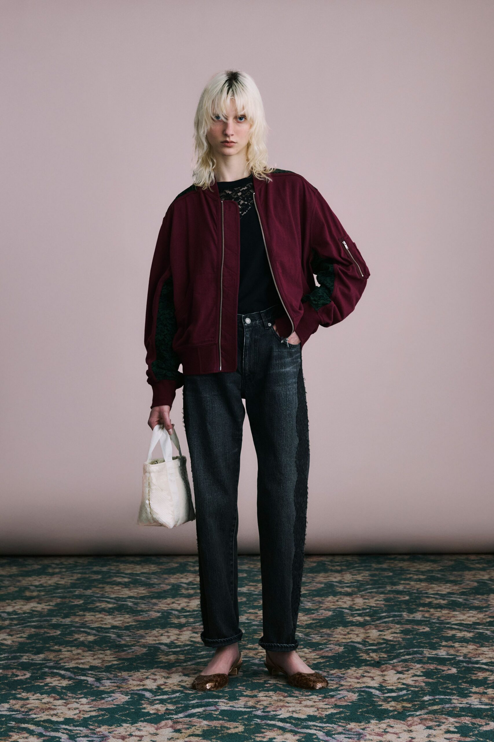 red relaxed jacket with black top