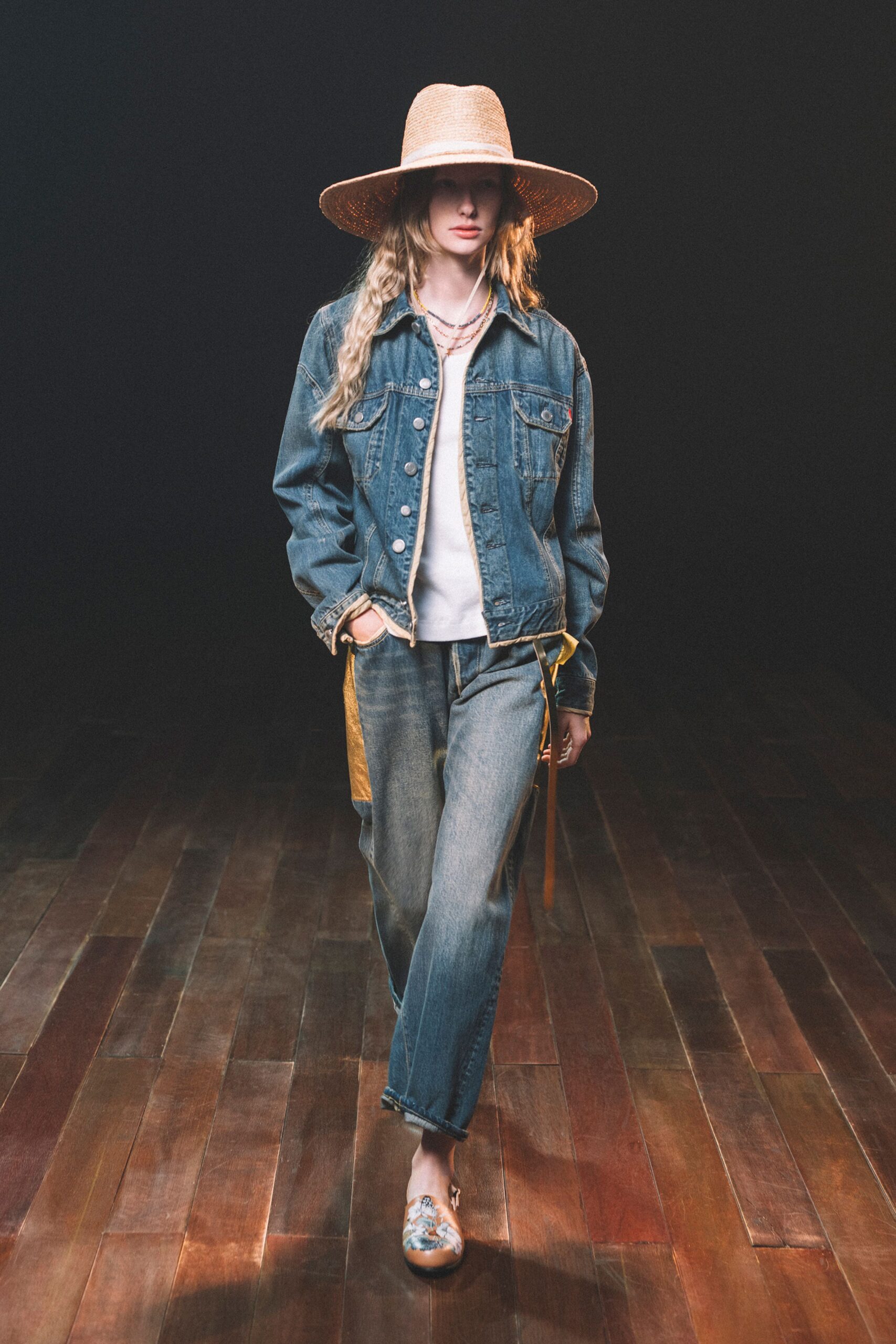 denim jacket with relaxed pants