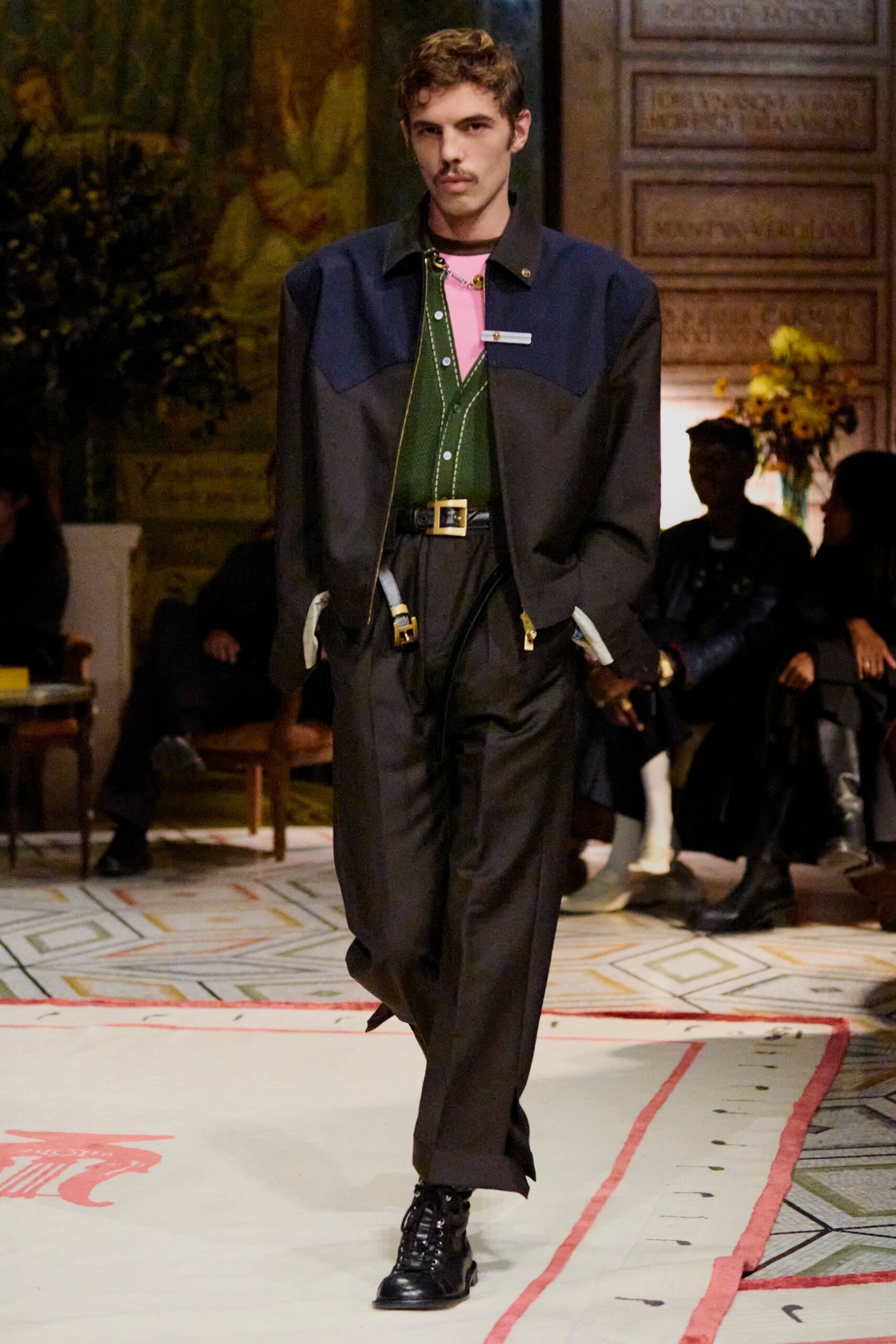 oversized black jacket with pink shirt