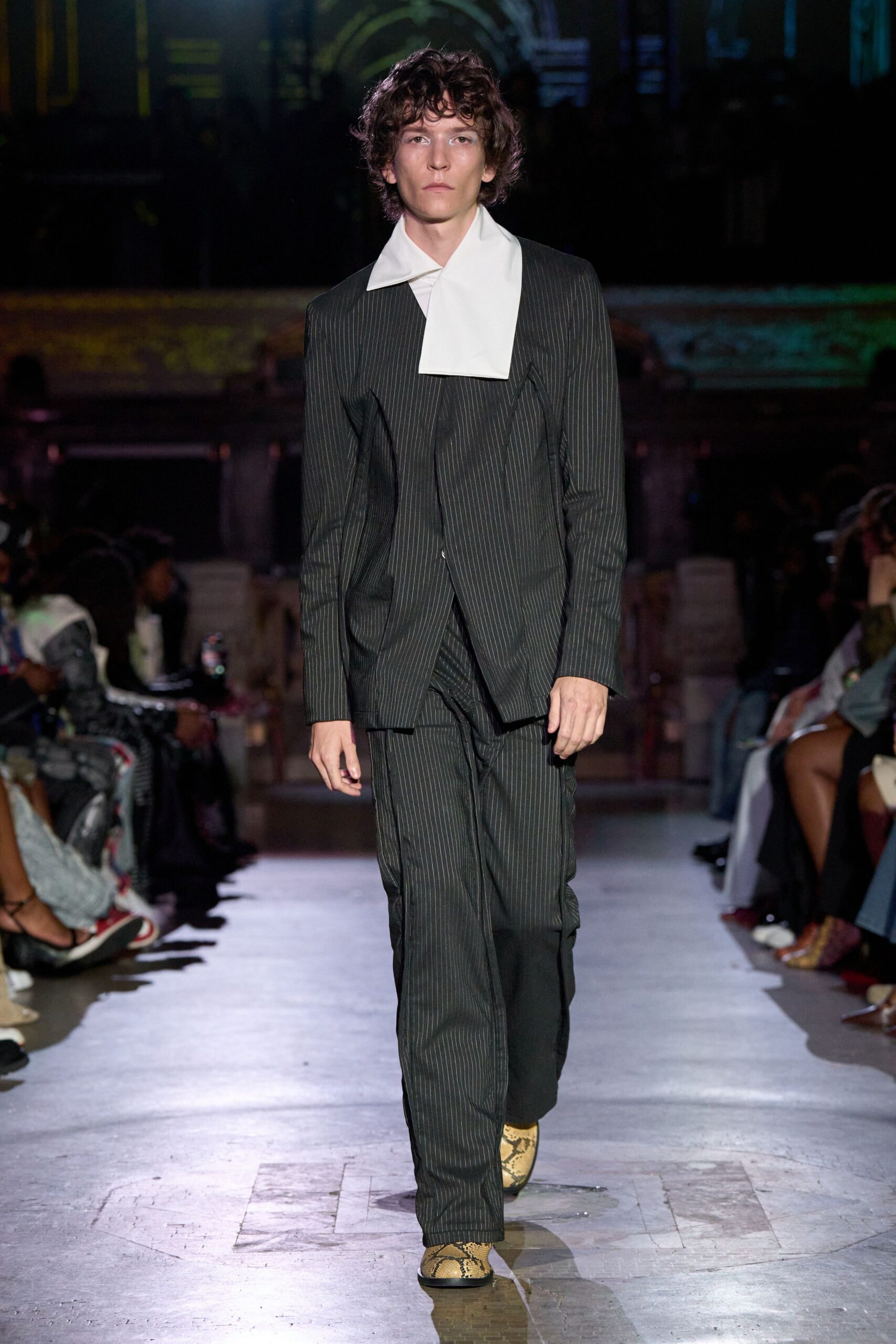 black and white striped suit