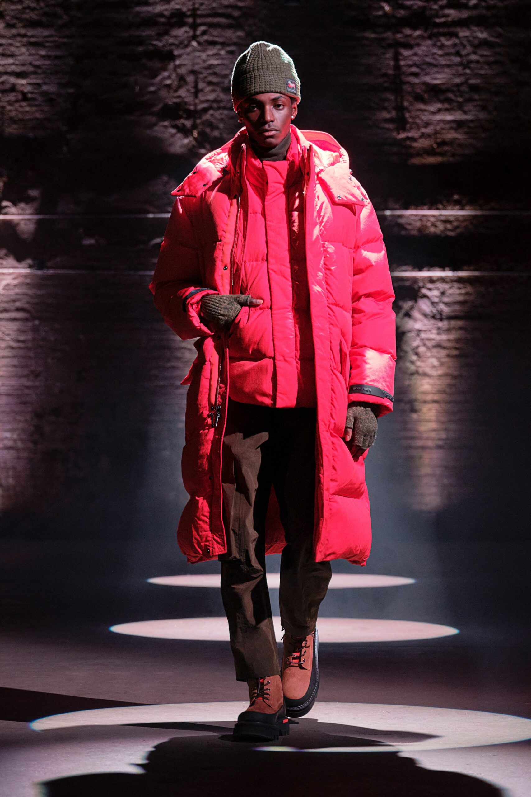 red jersey long-sleeve collared oversized zippered maxi coat