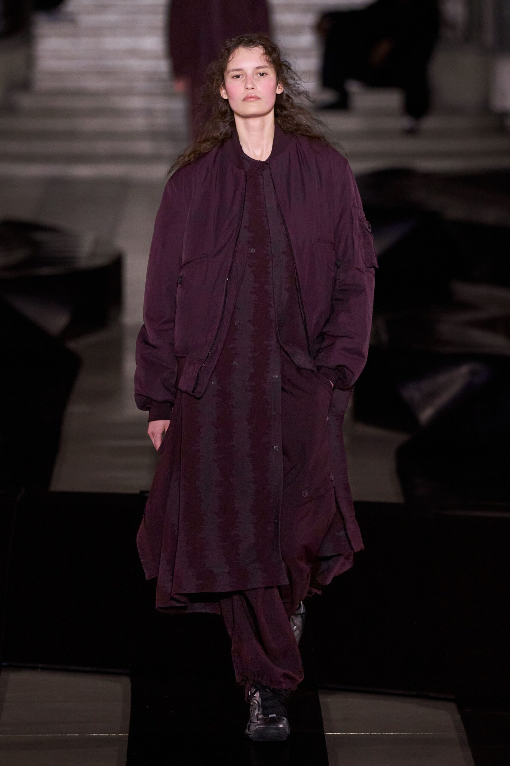 purple cotton long-sleeve oversized zippered jacket