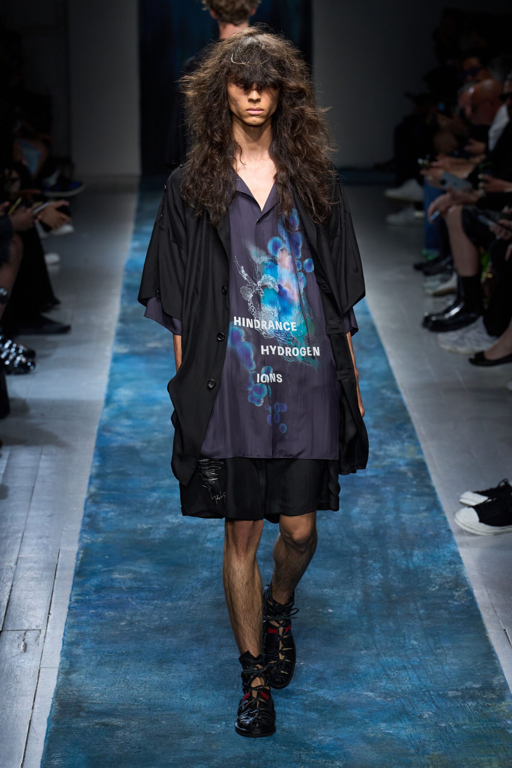 black shirt-dress with oversized coat
