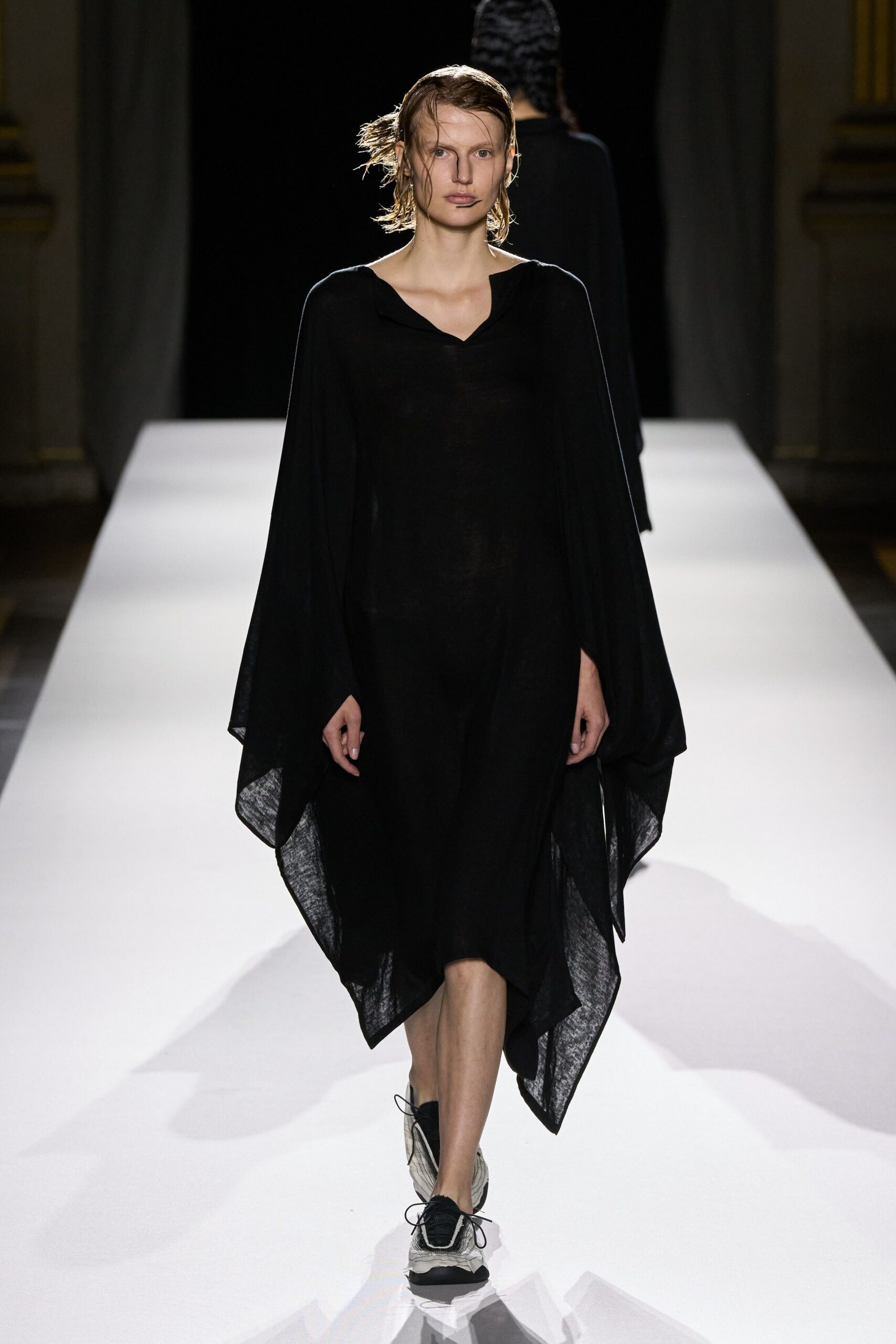 black cotton sleeveless v-neck relaxed flowing sheer dress