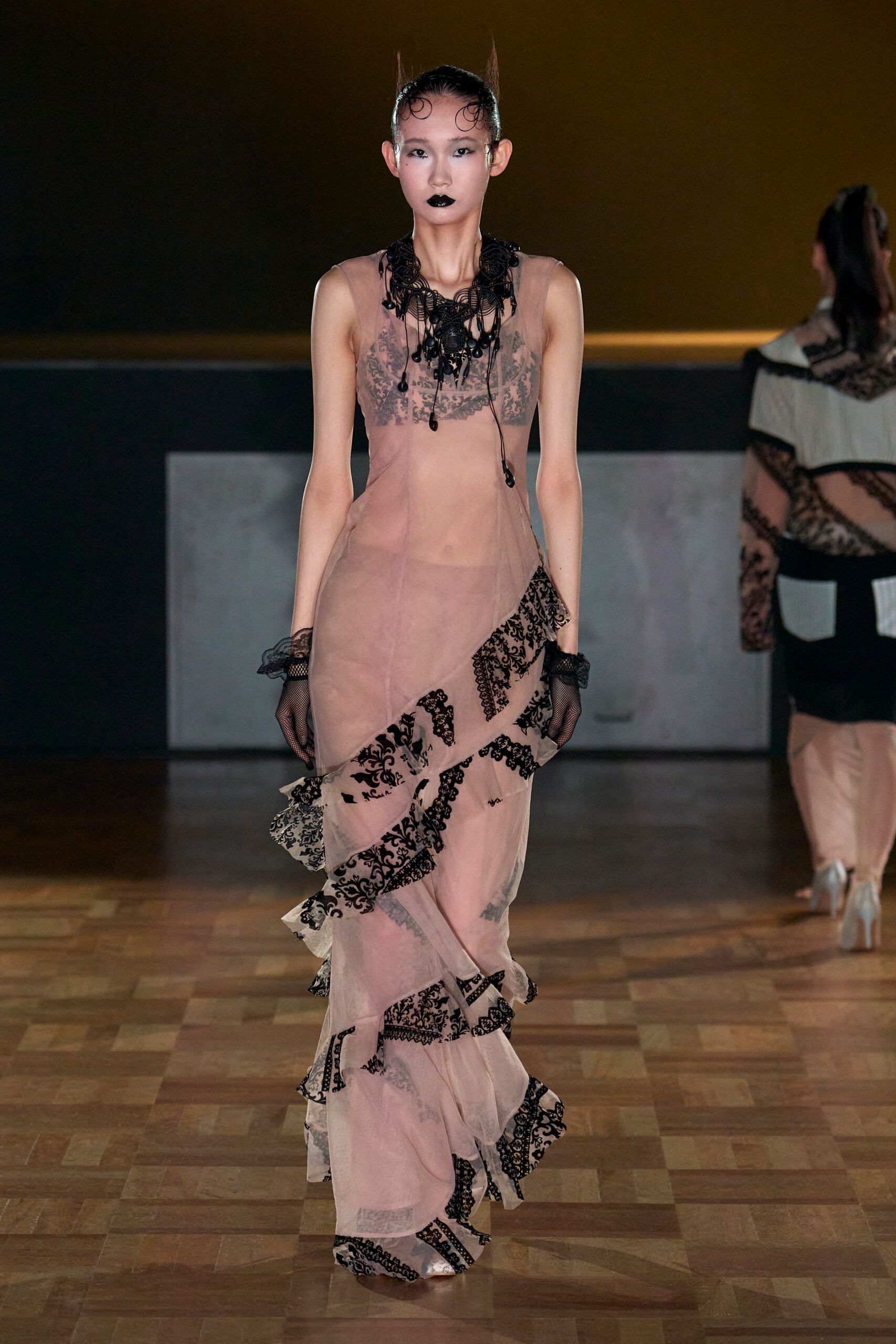 black and beige sheer gown