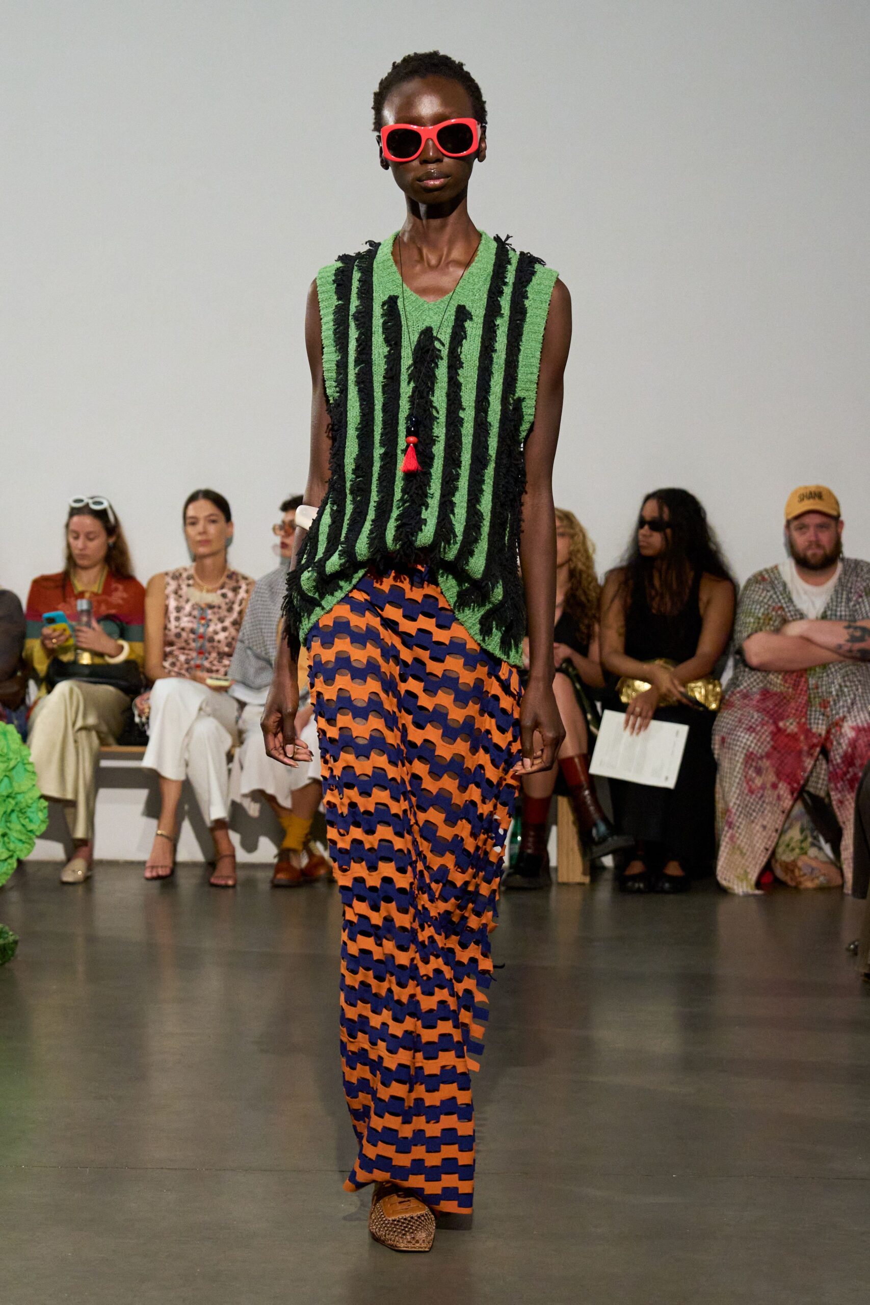 green cotton sleeveless v-neck relaxed fringed top