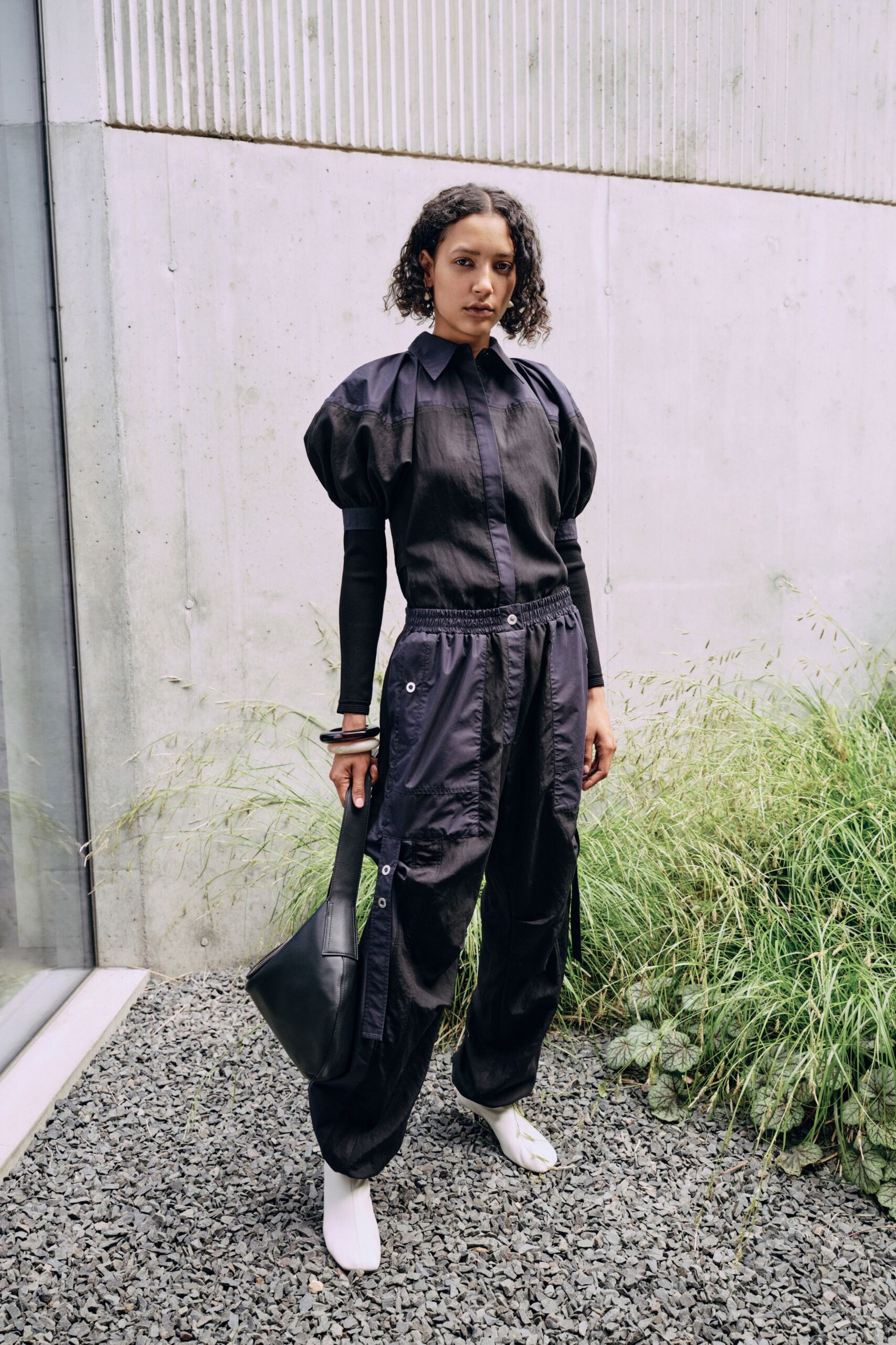 black cotton shirt with cargo pants