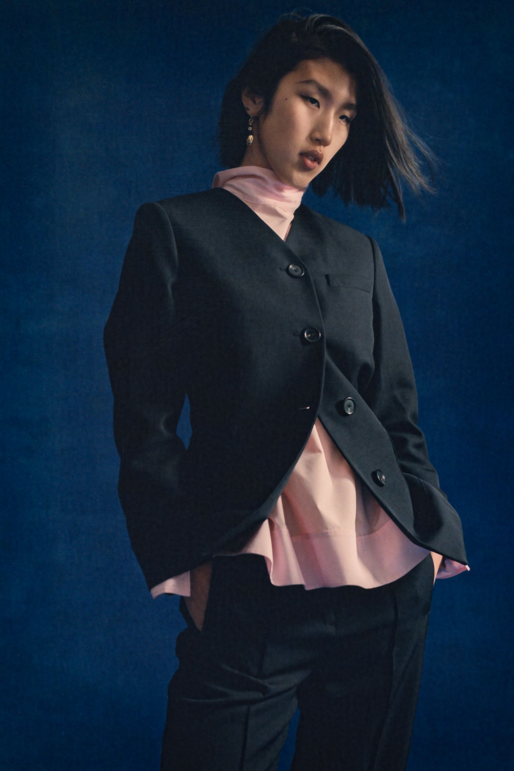 black blazer with pink top