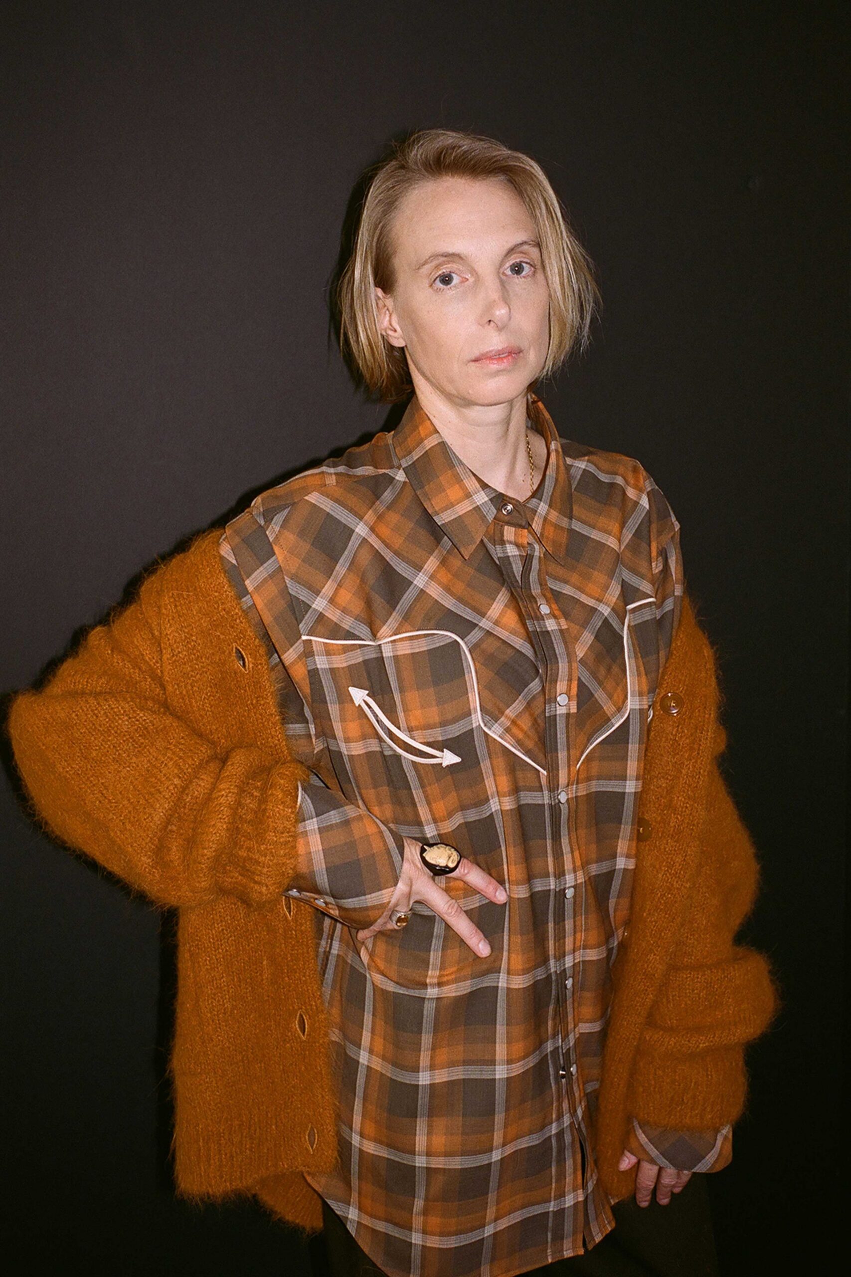 orange wool long-sleeve oversized cardigan