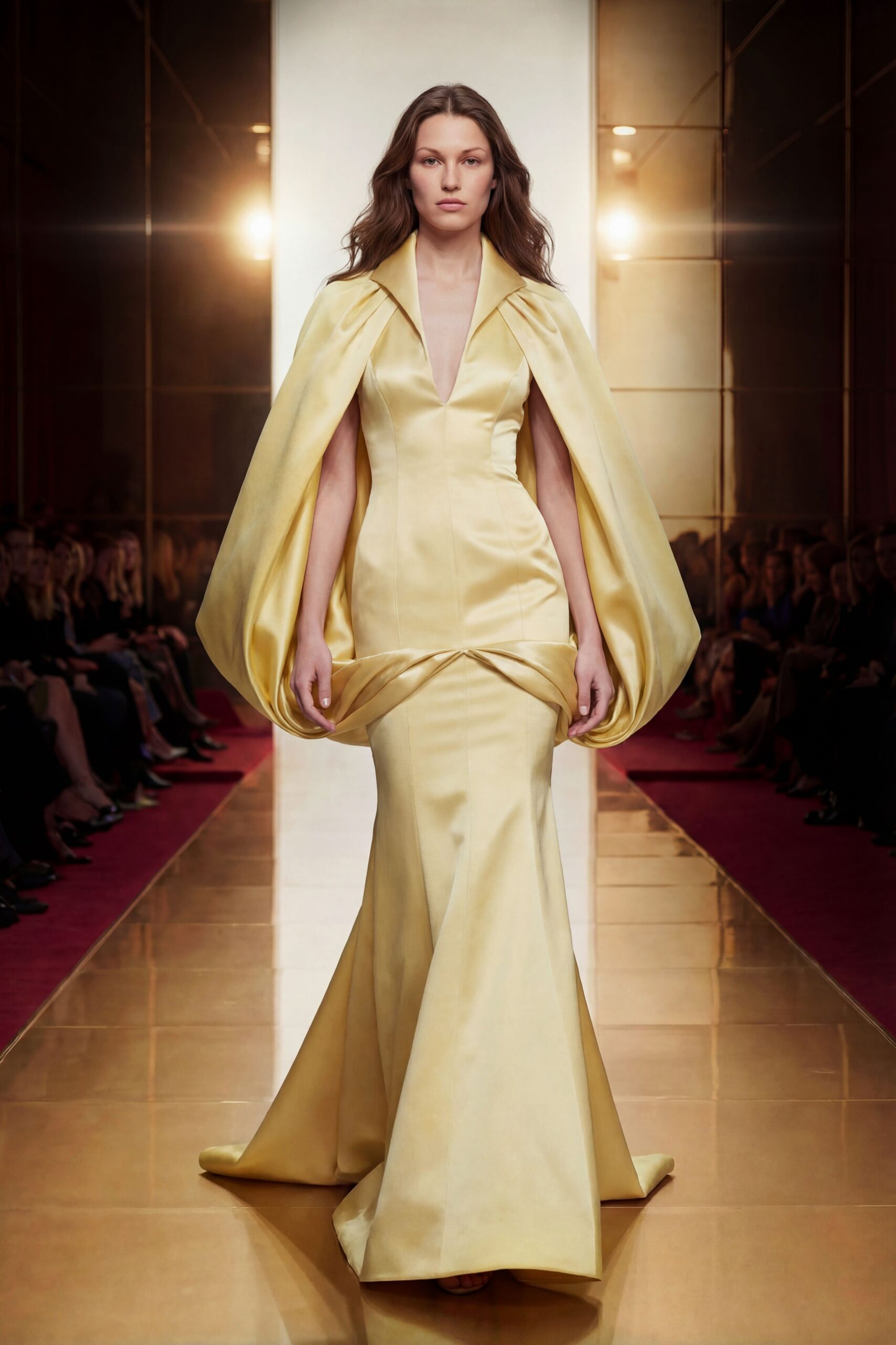 yellow silk sleeveless gown