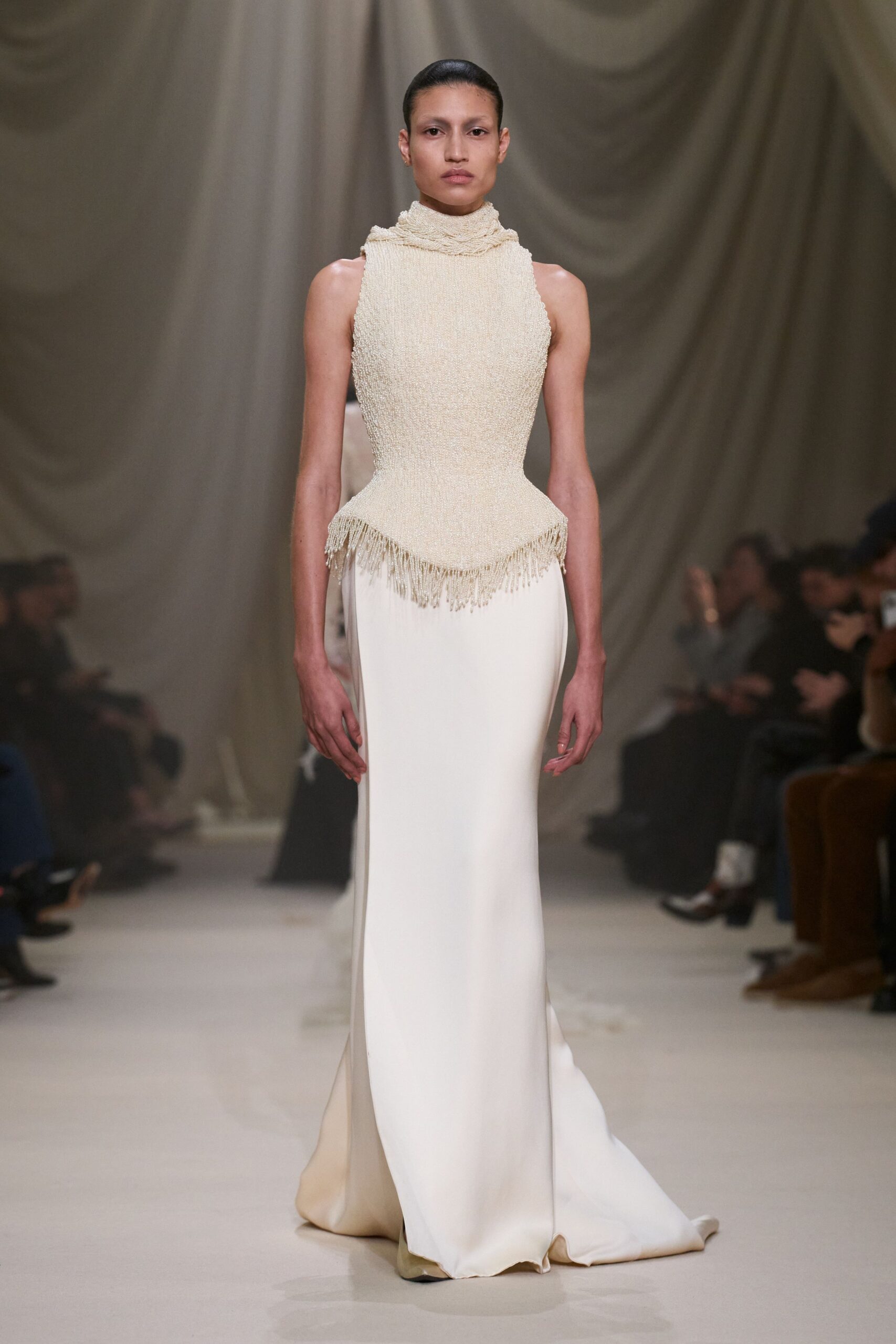 ivory silk fitted gown