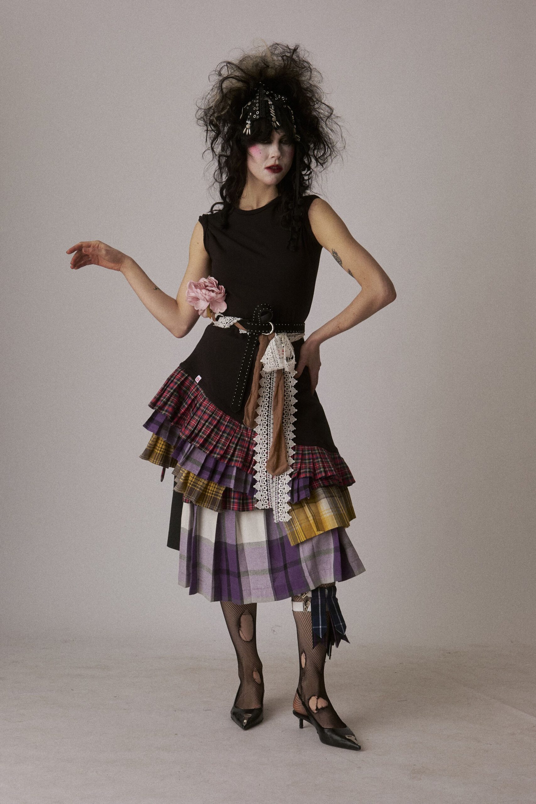 black pleated mini dress