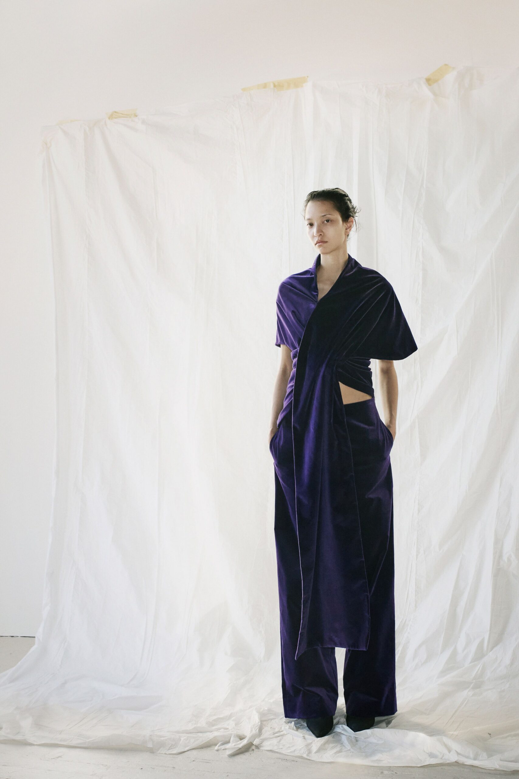 purple velvet relaxed jumpsuit
