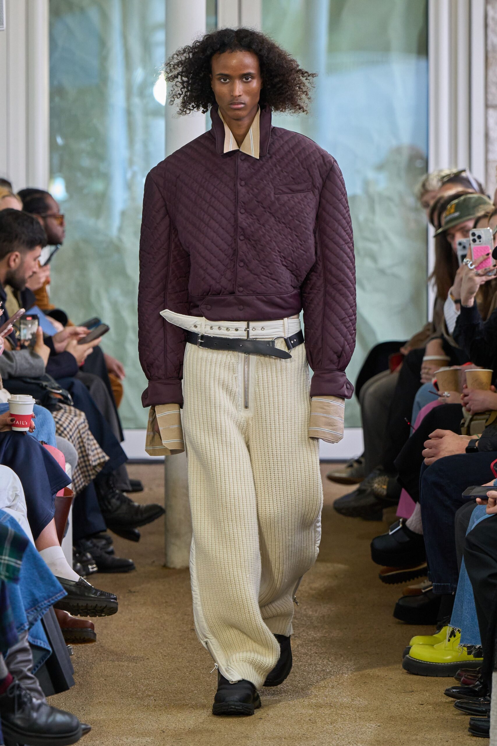 purple cotton long-sleeve collared relaxed quilted jacket