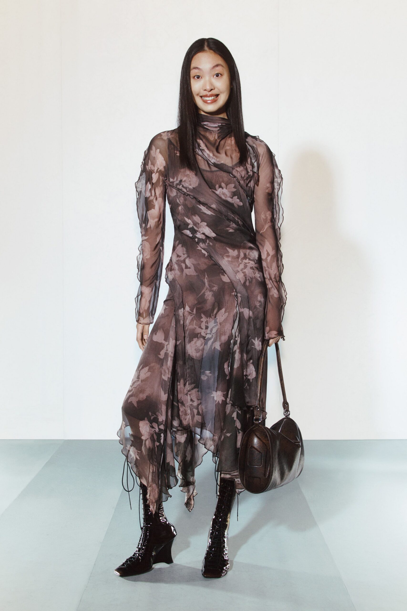 black purple floral midi dress