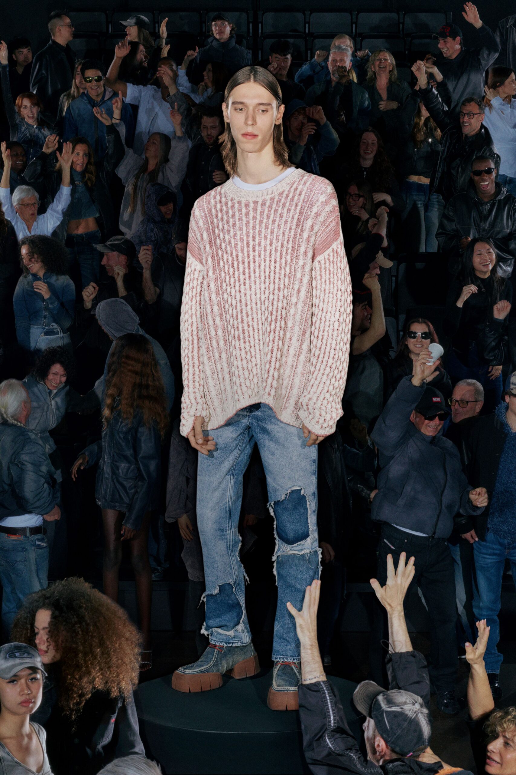 blue denim fitted distressed jeans