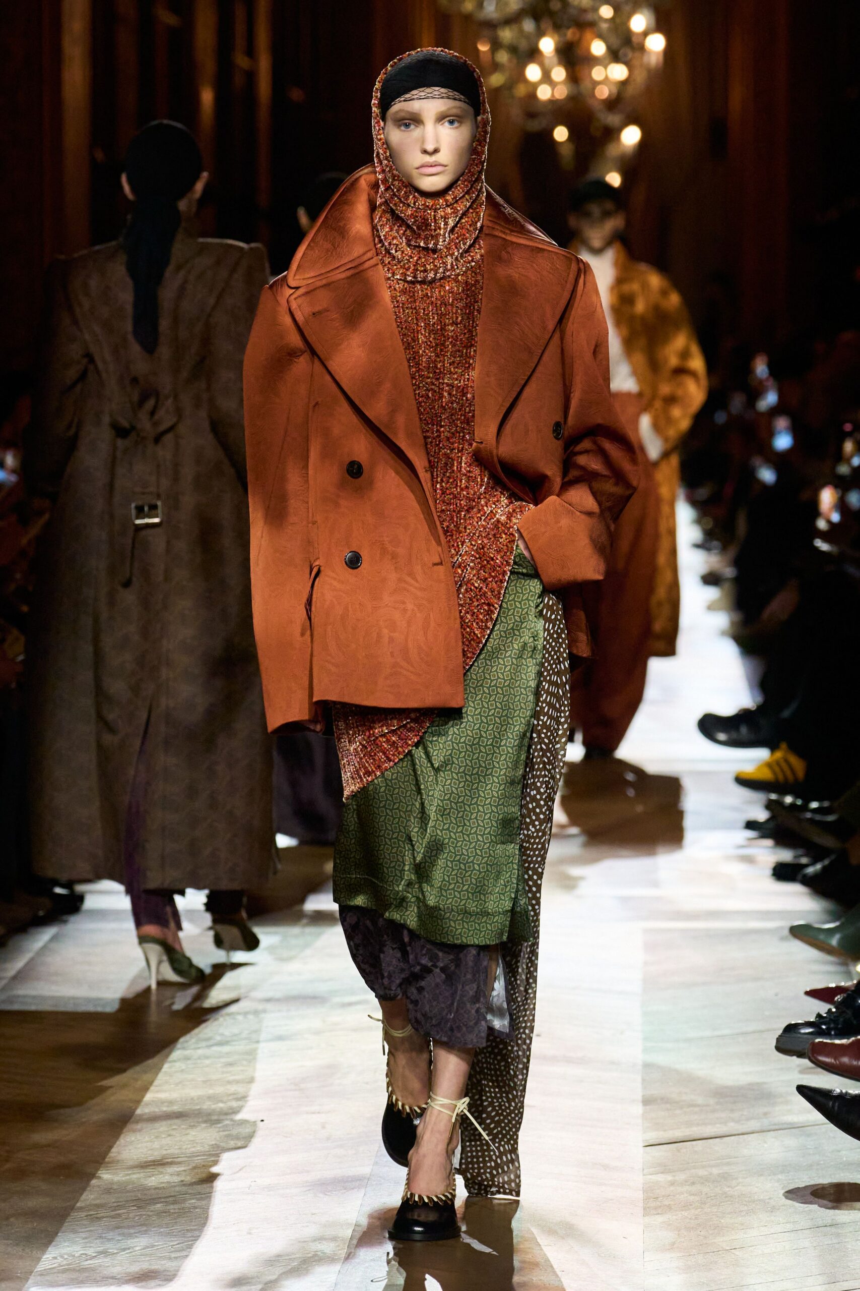 orange wool long-sleeve collared oversized buttoned coat