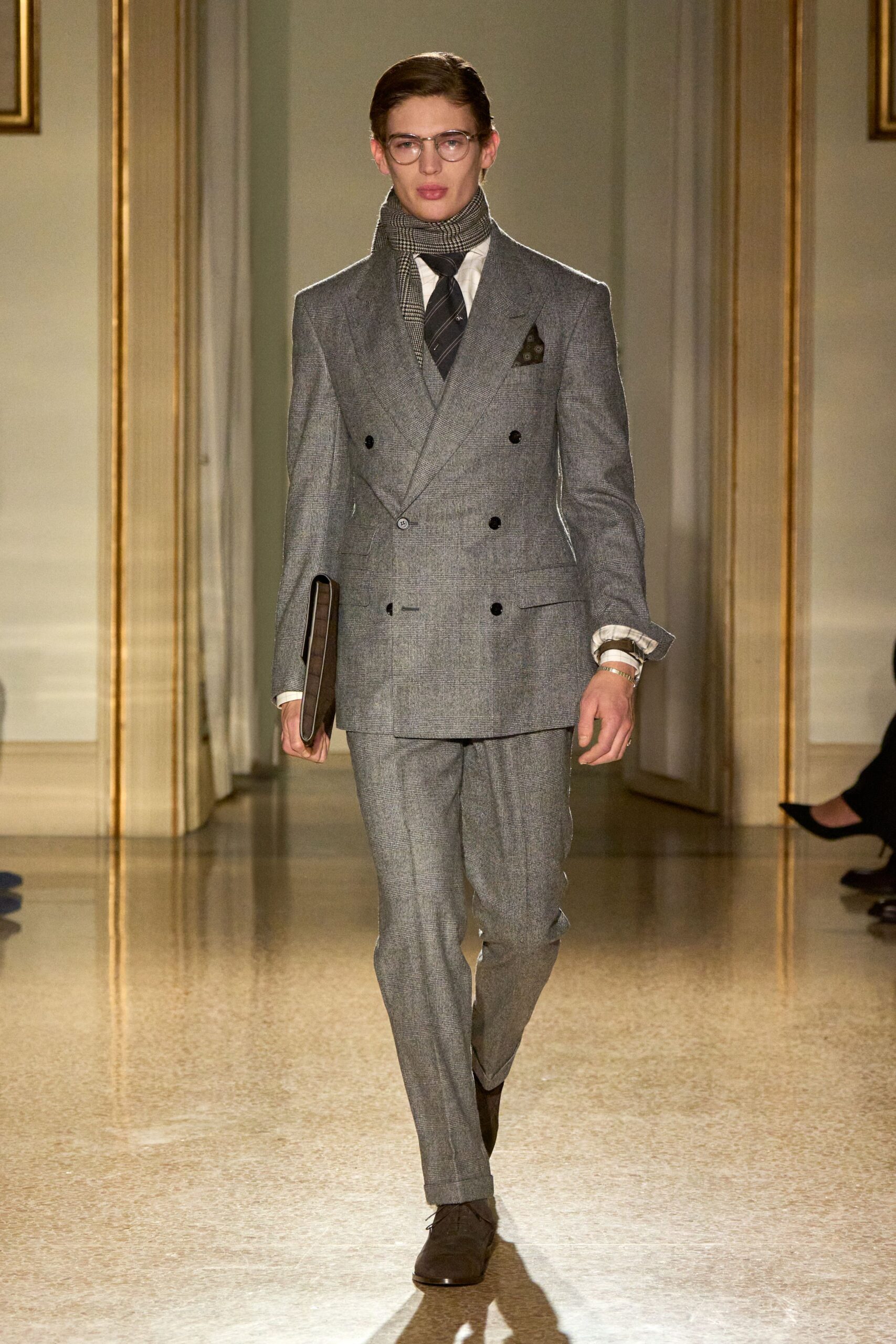 gray tailored suit with white shirt