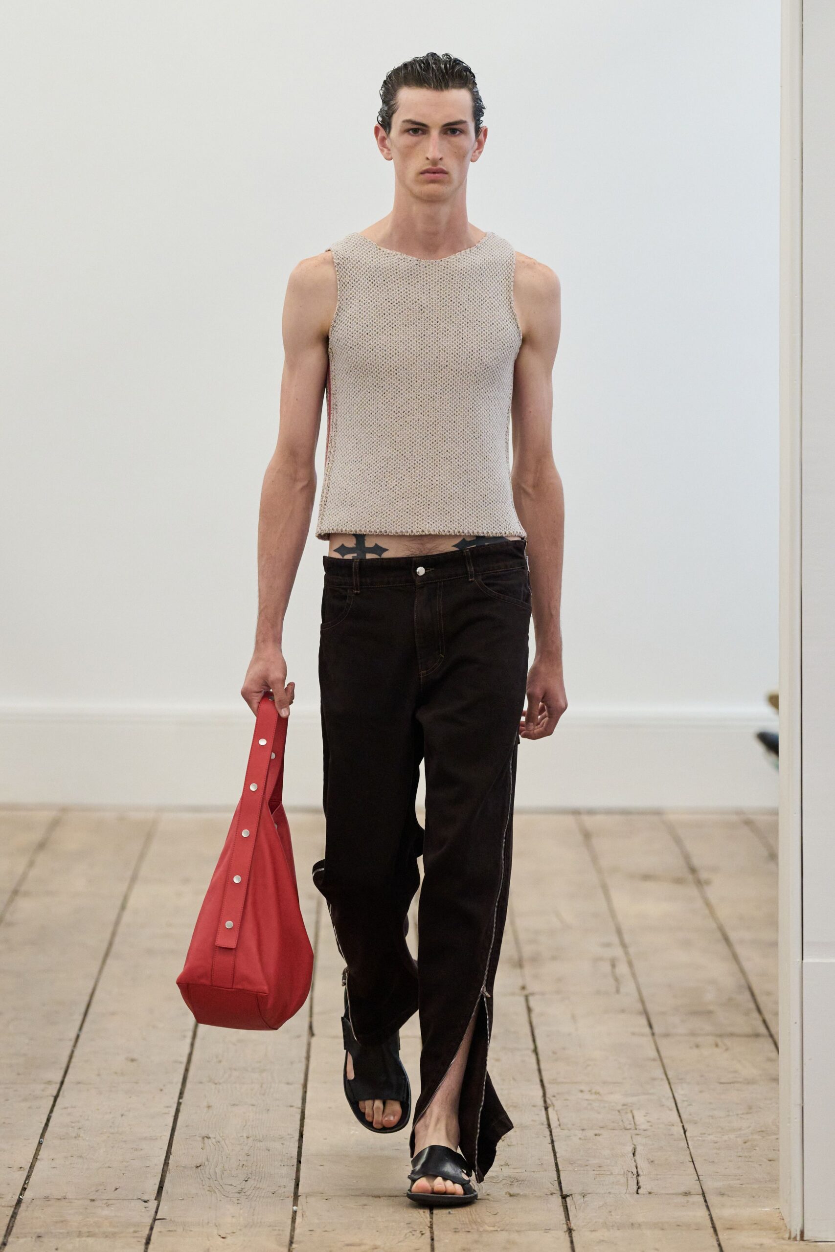 red cotton structured bag