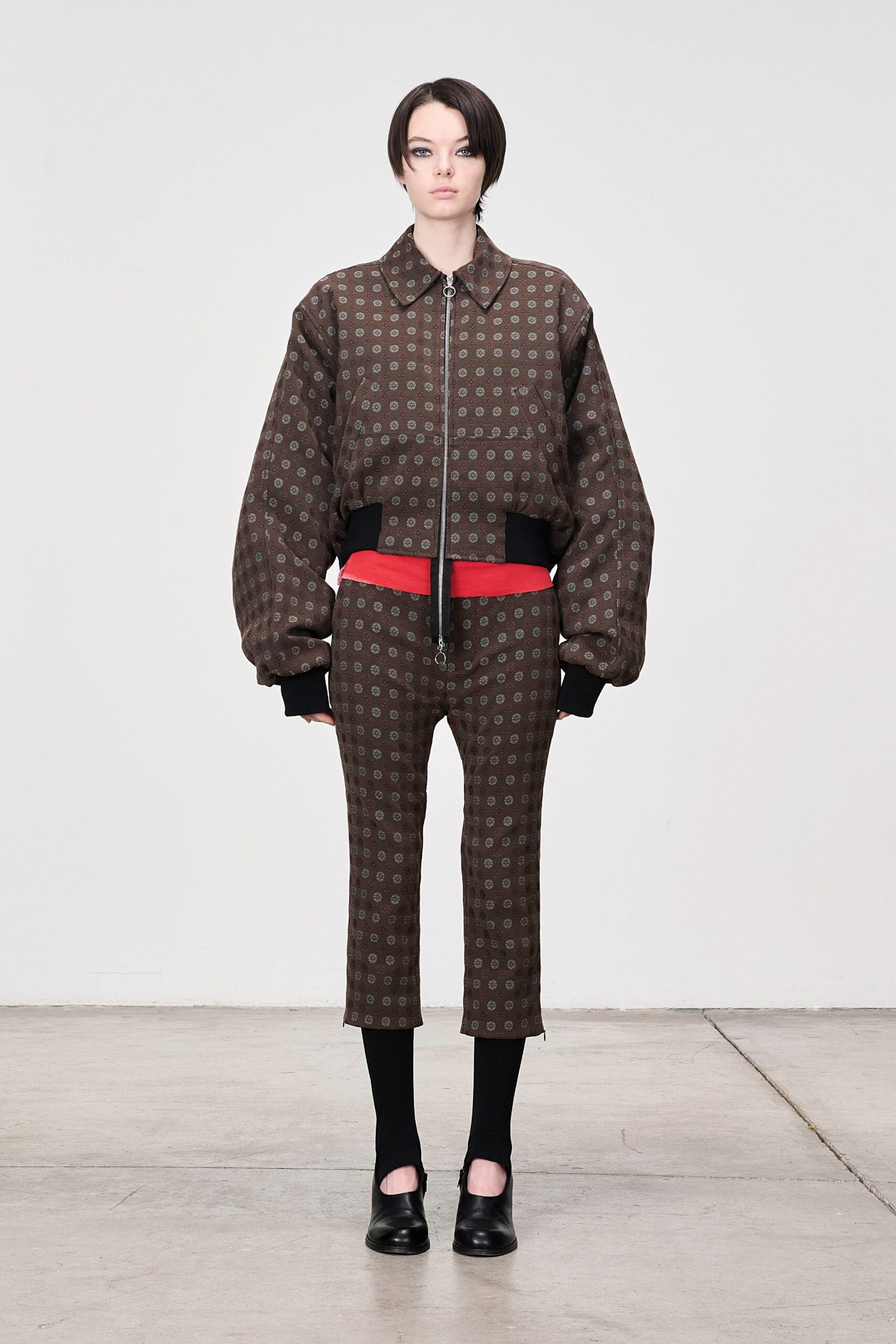 brown cotton long-sleeve collared oversized printed jacket
