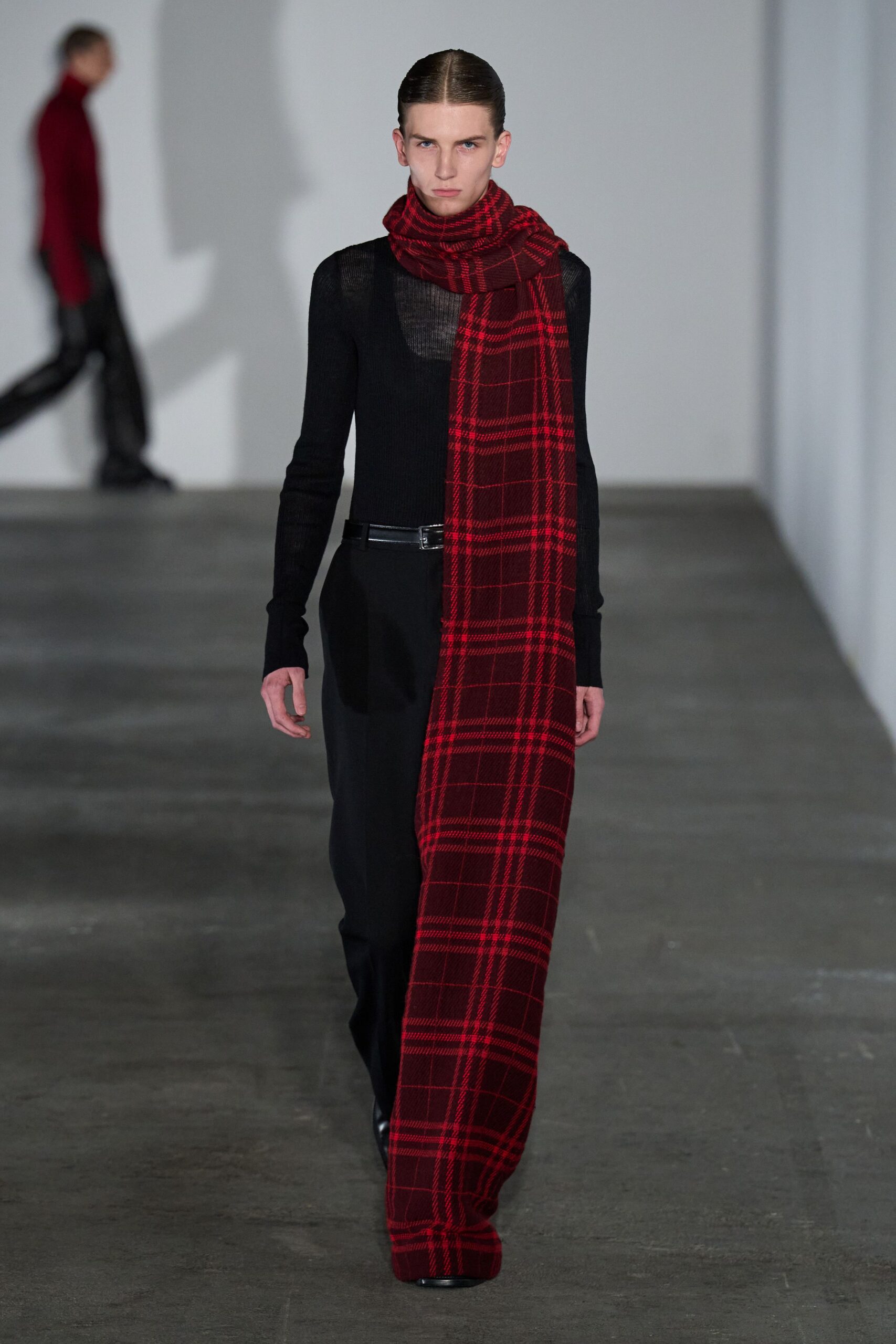 red wool checked scarf