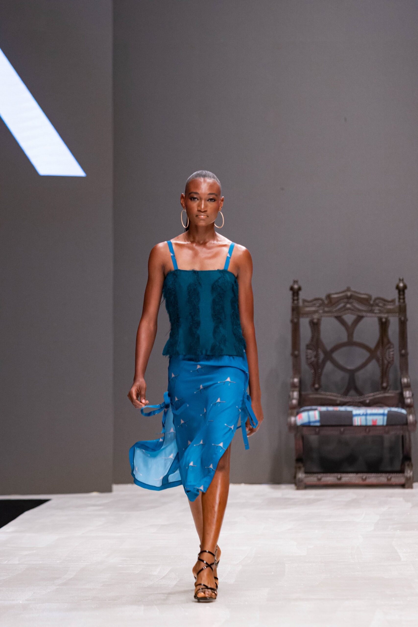 blue silk asymmetric fitted layered flowing midi skirt