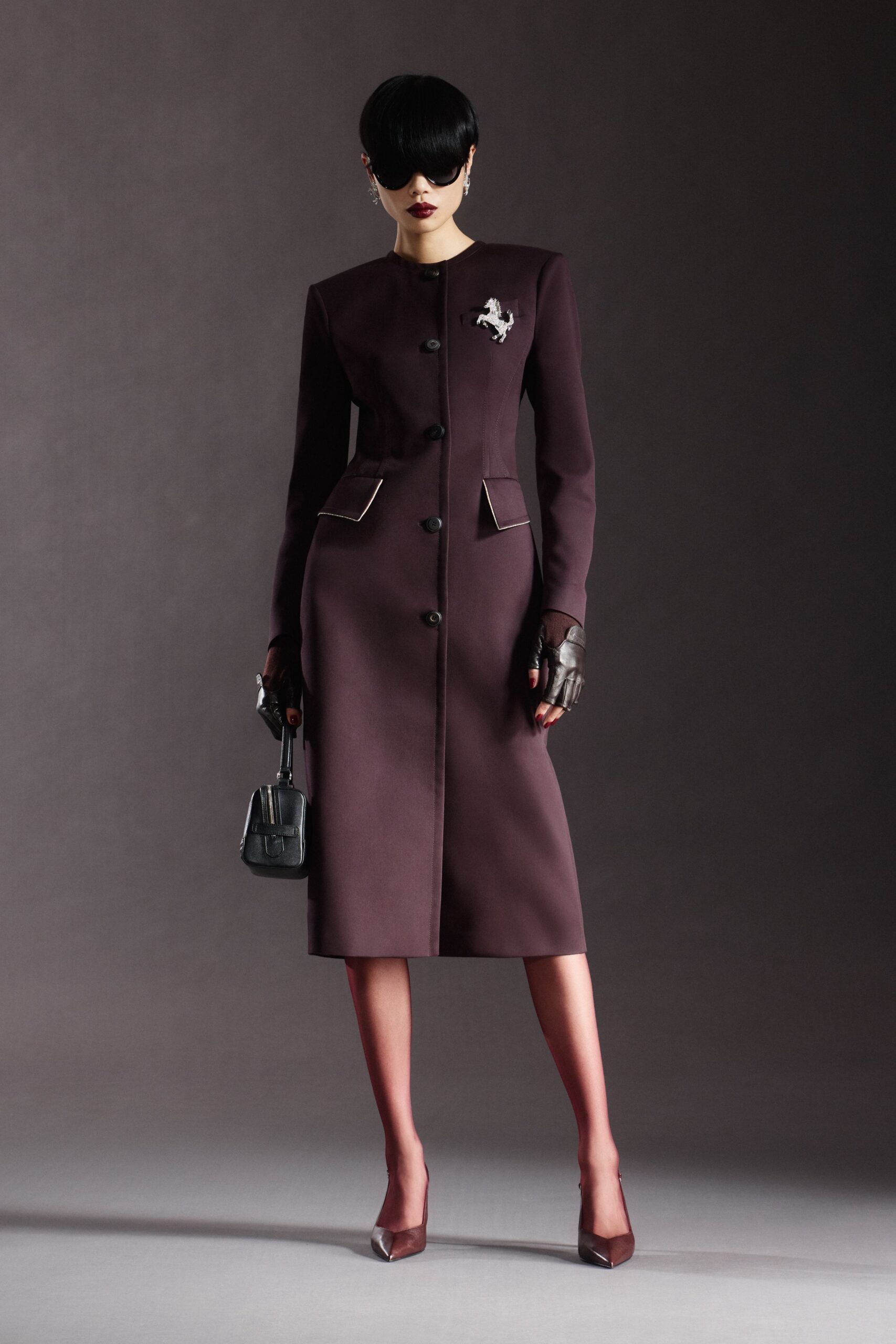 fitted purple wool midi dress