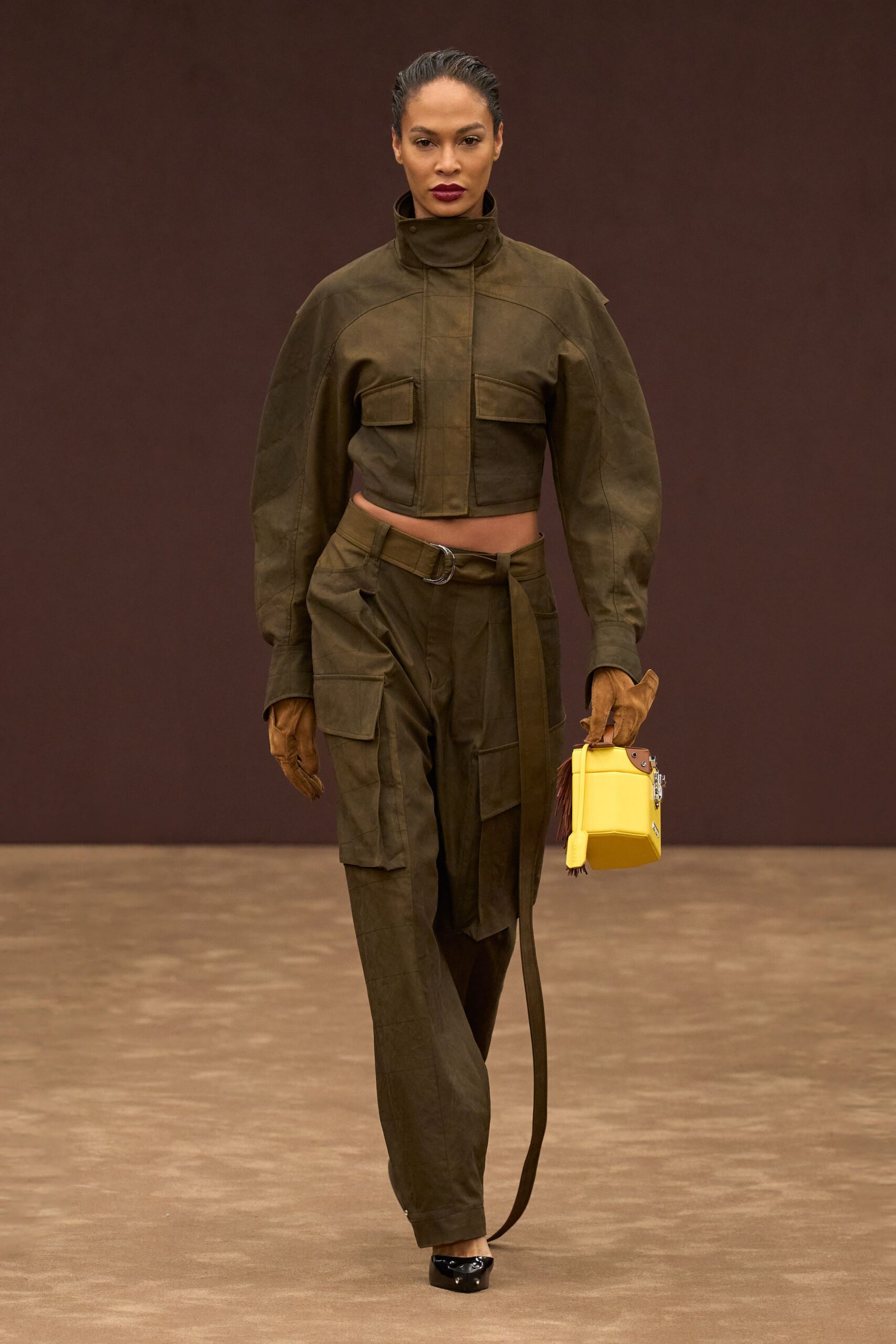 brown suede relaxed cargo pants