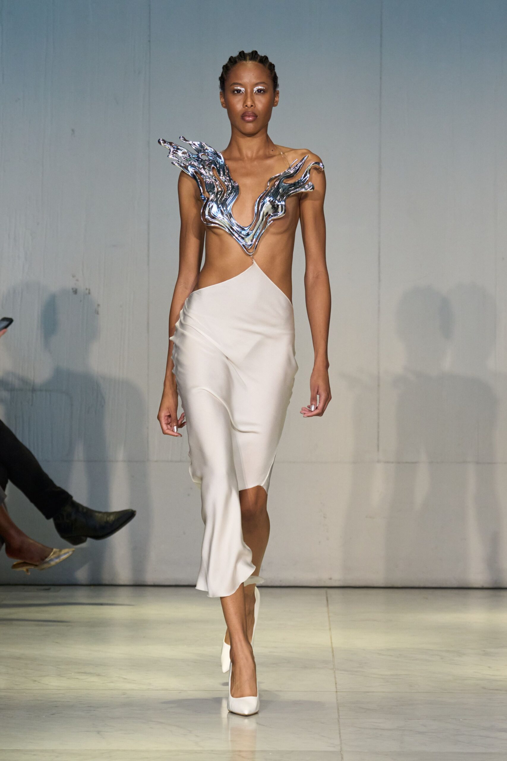 white silk sleeveless dress