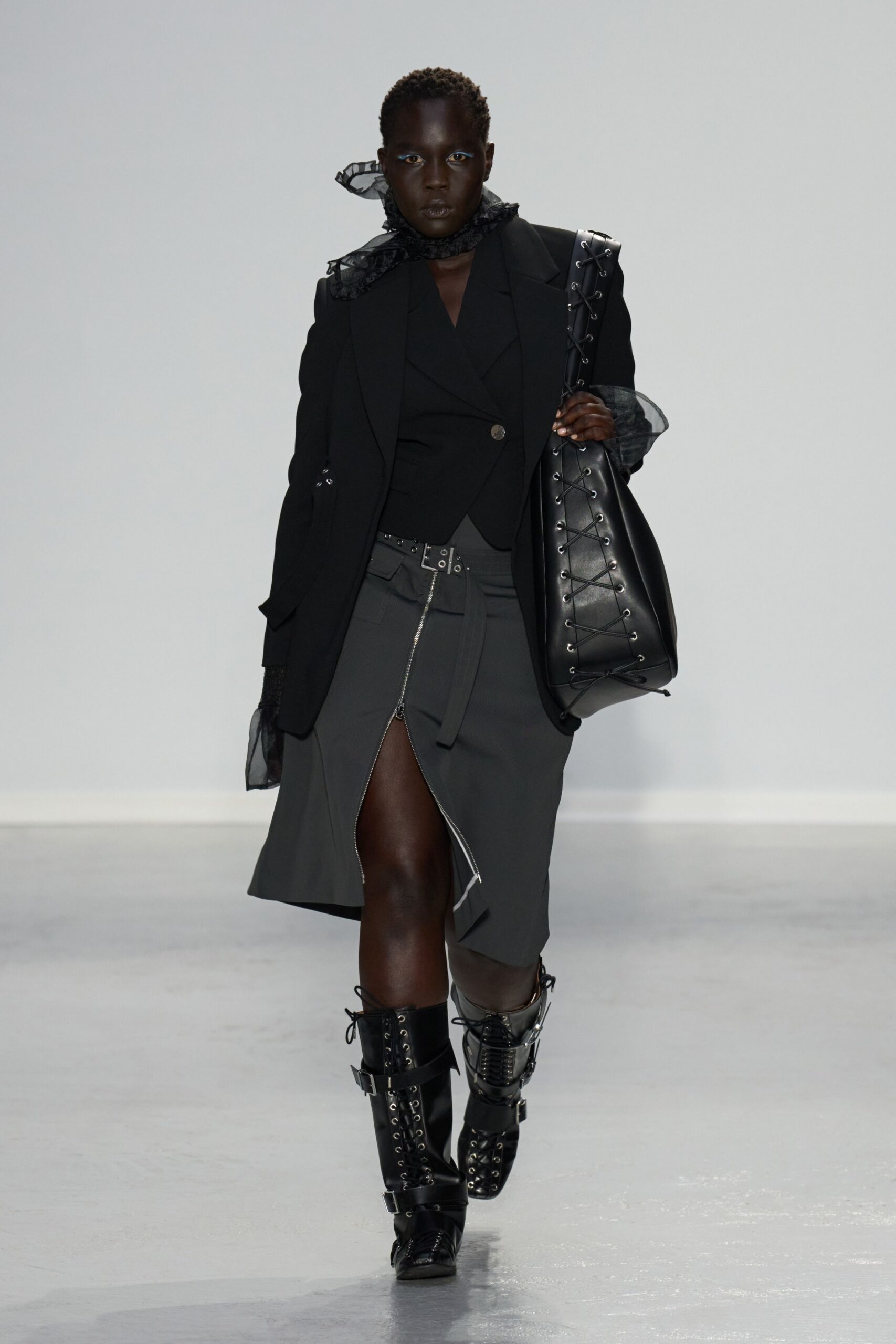gray cotton slit fitted skirt