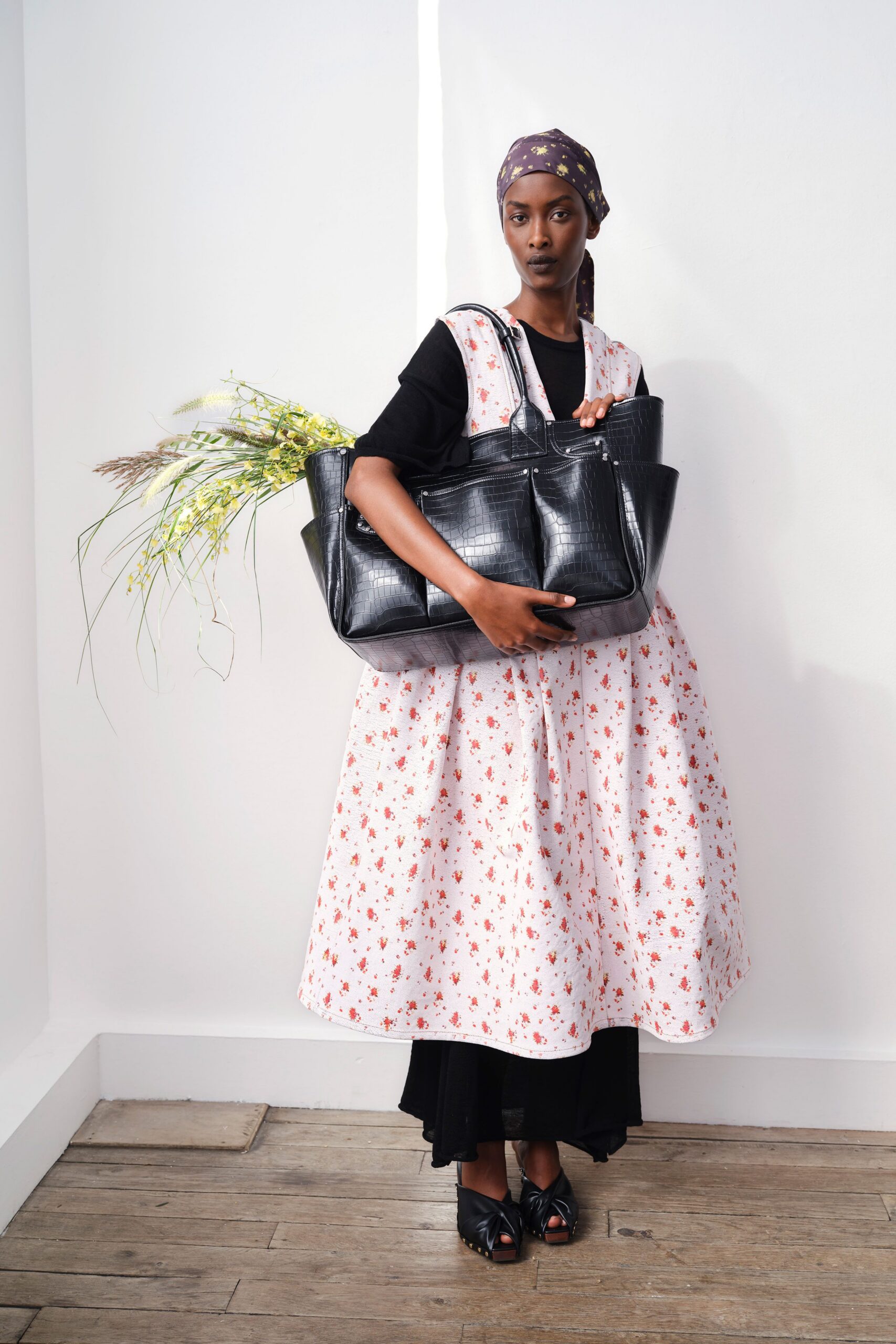 floral midi dress with black top