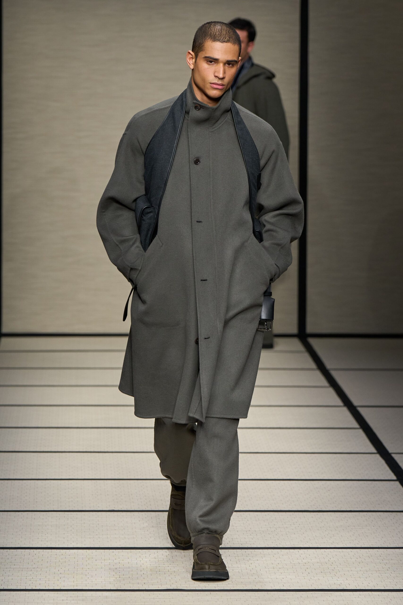 gray wool coat and pants