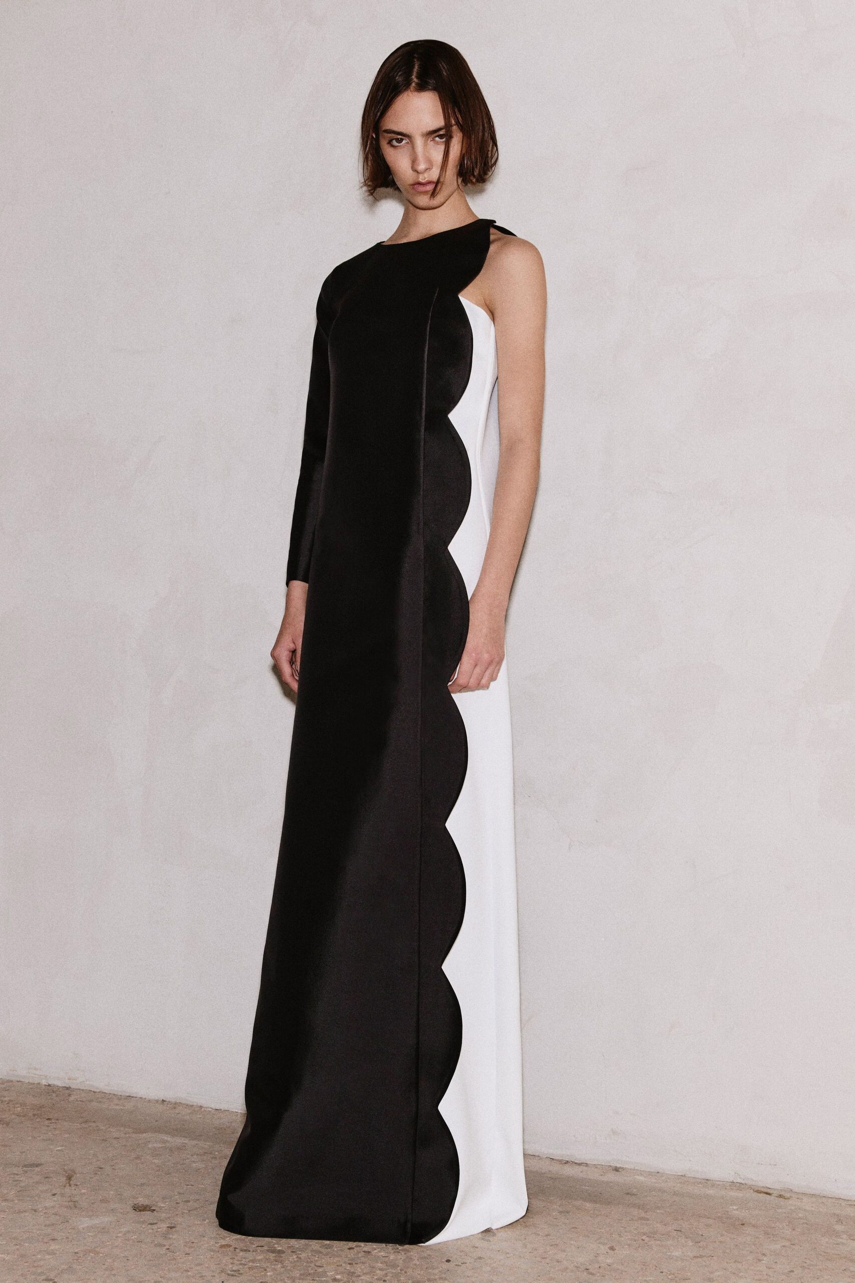 black and white scalloped gown