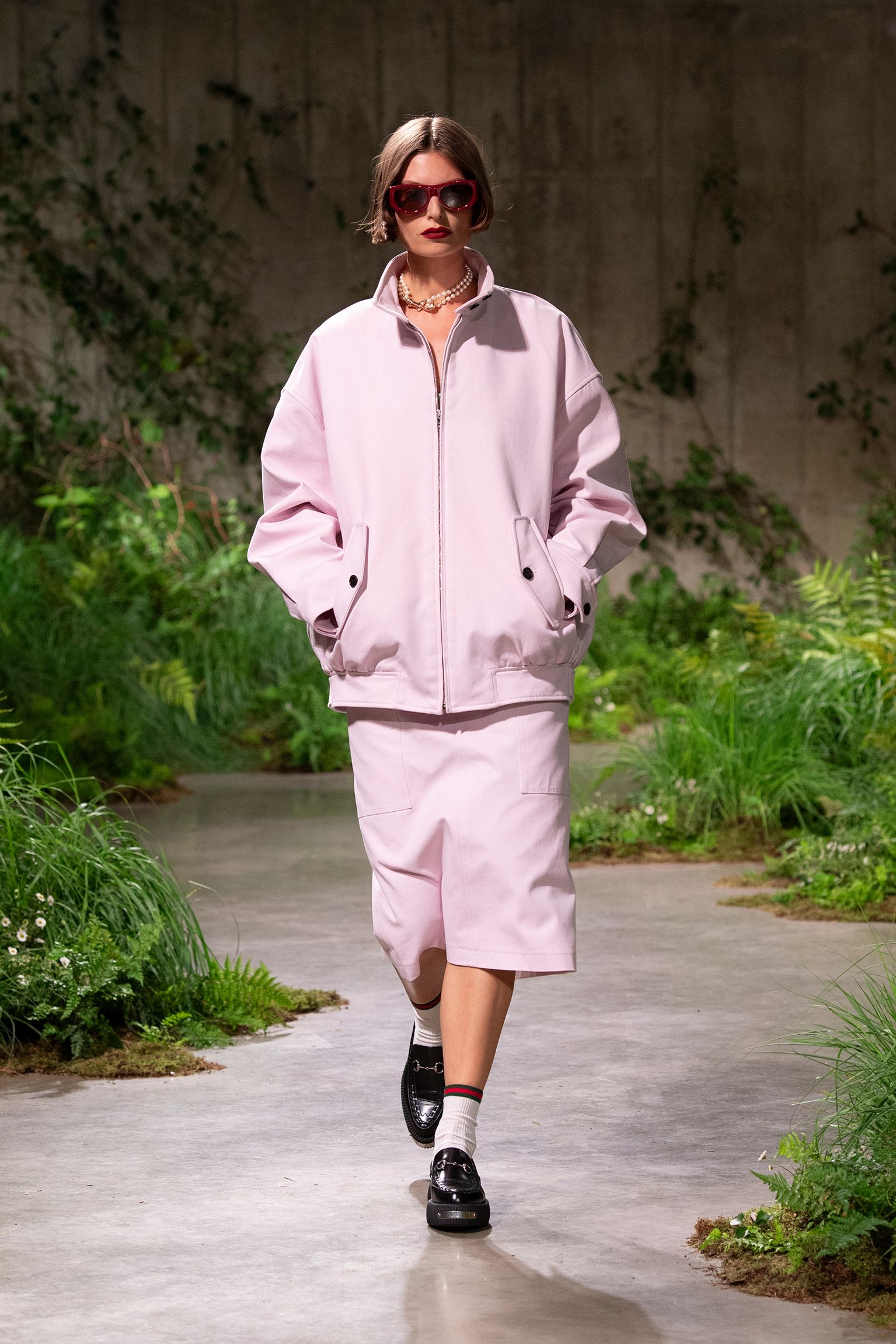 pink cotton long-sleeve collared oversized jacket