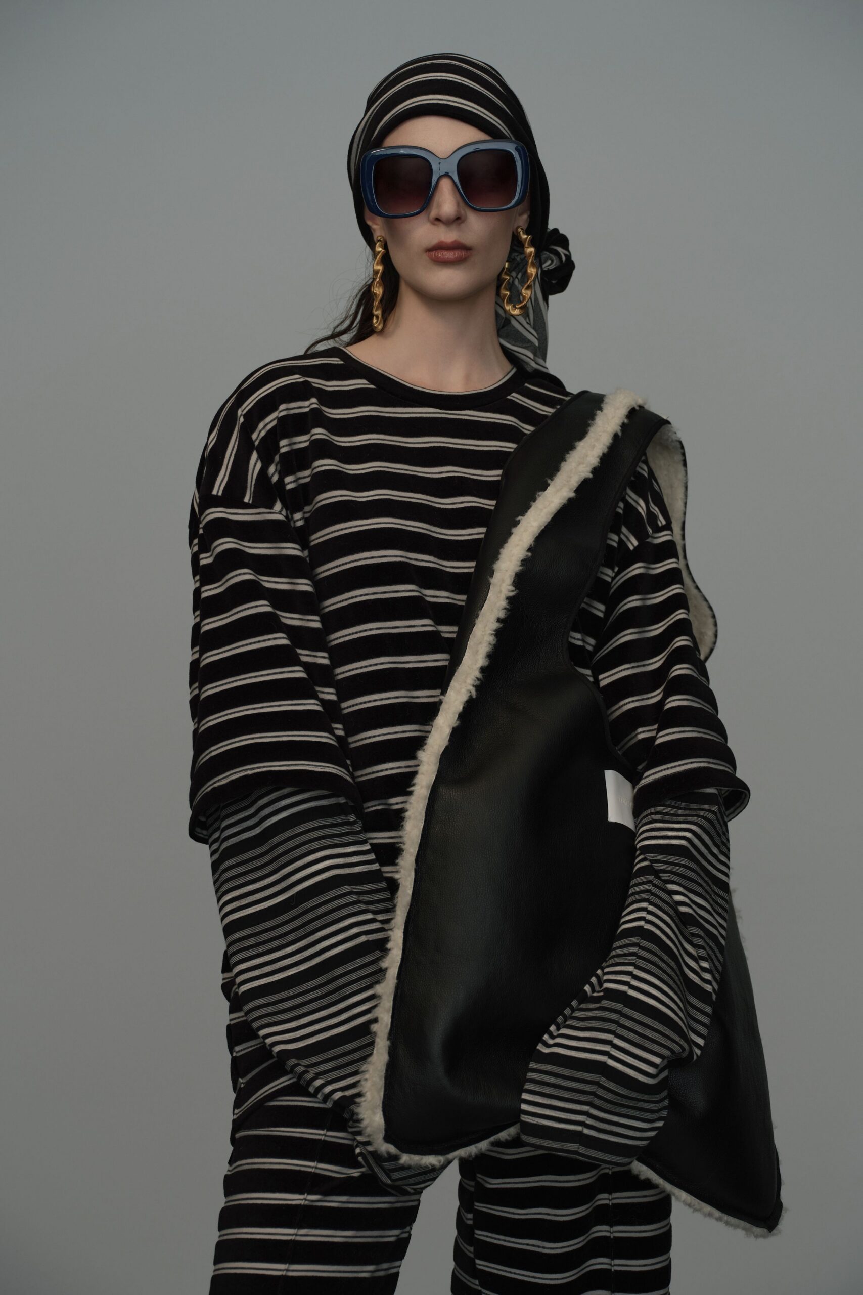 oversized striped top and relaxed pants