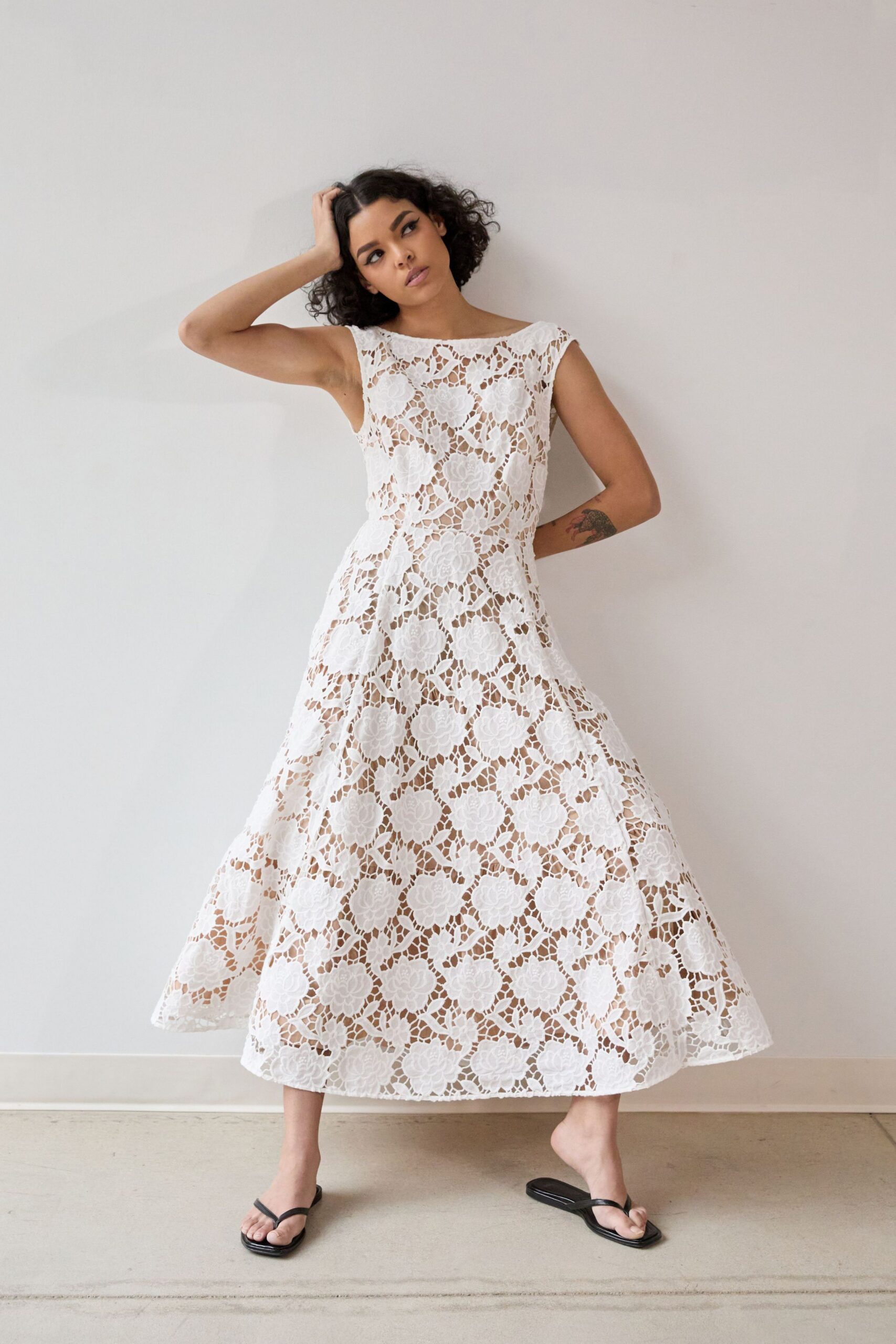 white lace midi dress
