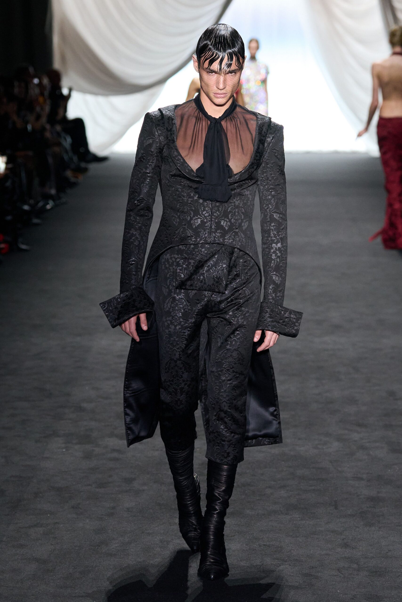 black embroidered jacket and pants