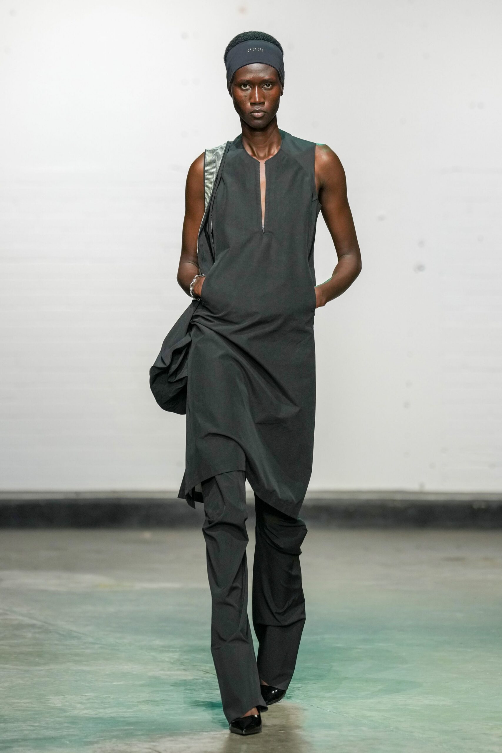 black cotton sleeveless v-neck fitted midi dress