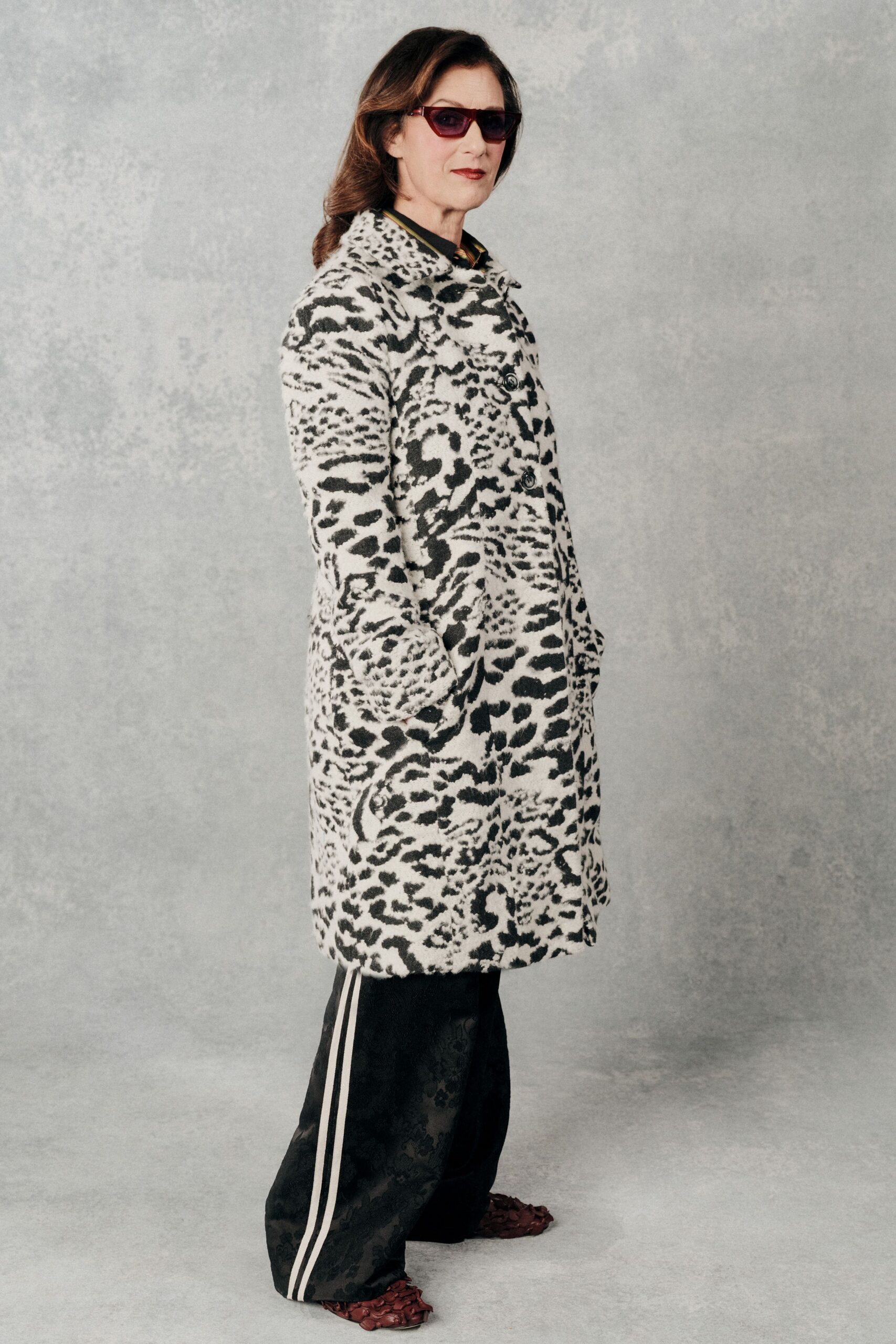 animal-print faux-fur coat