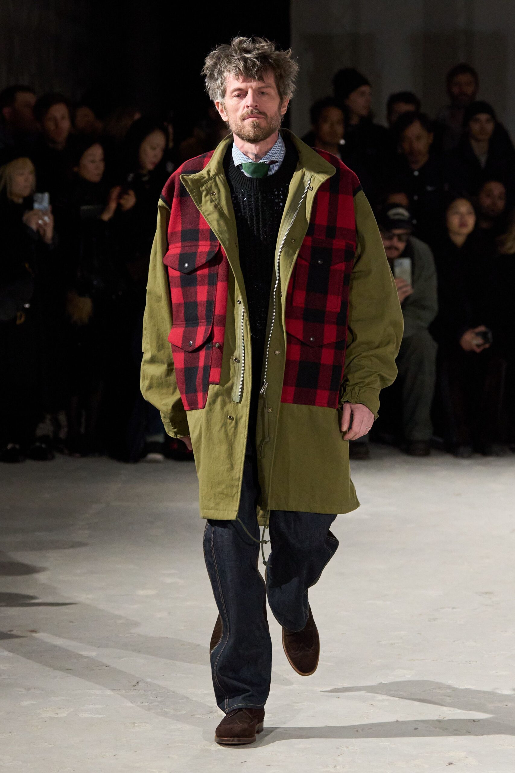 green and red layered coat