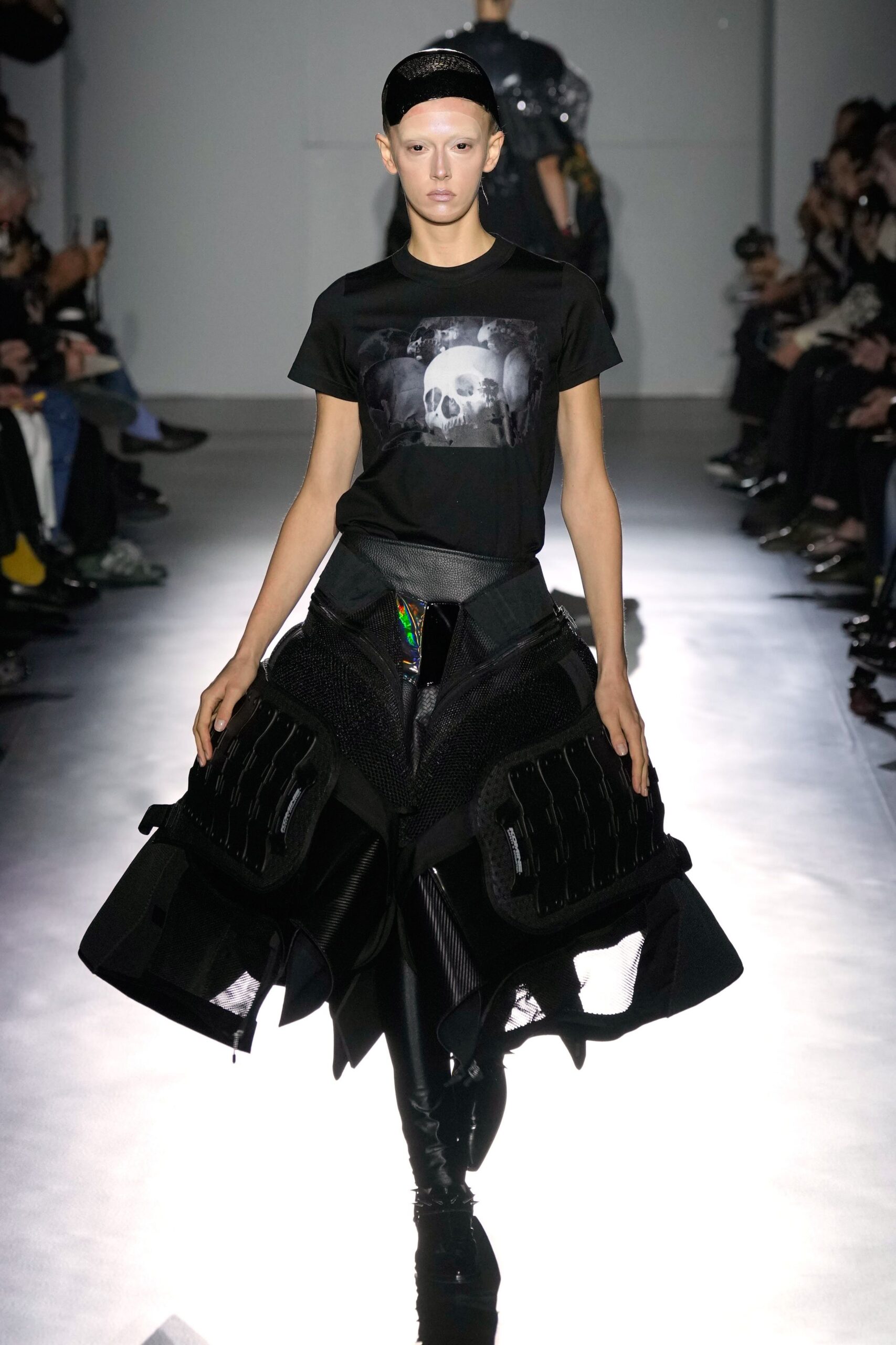 black mesh asymmetric structured layered skirt