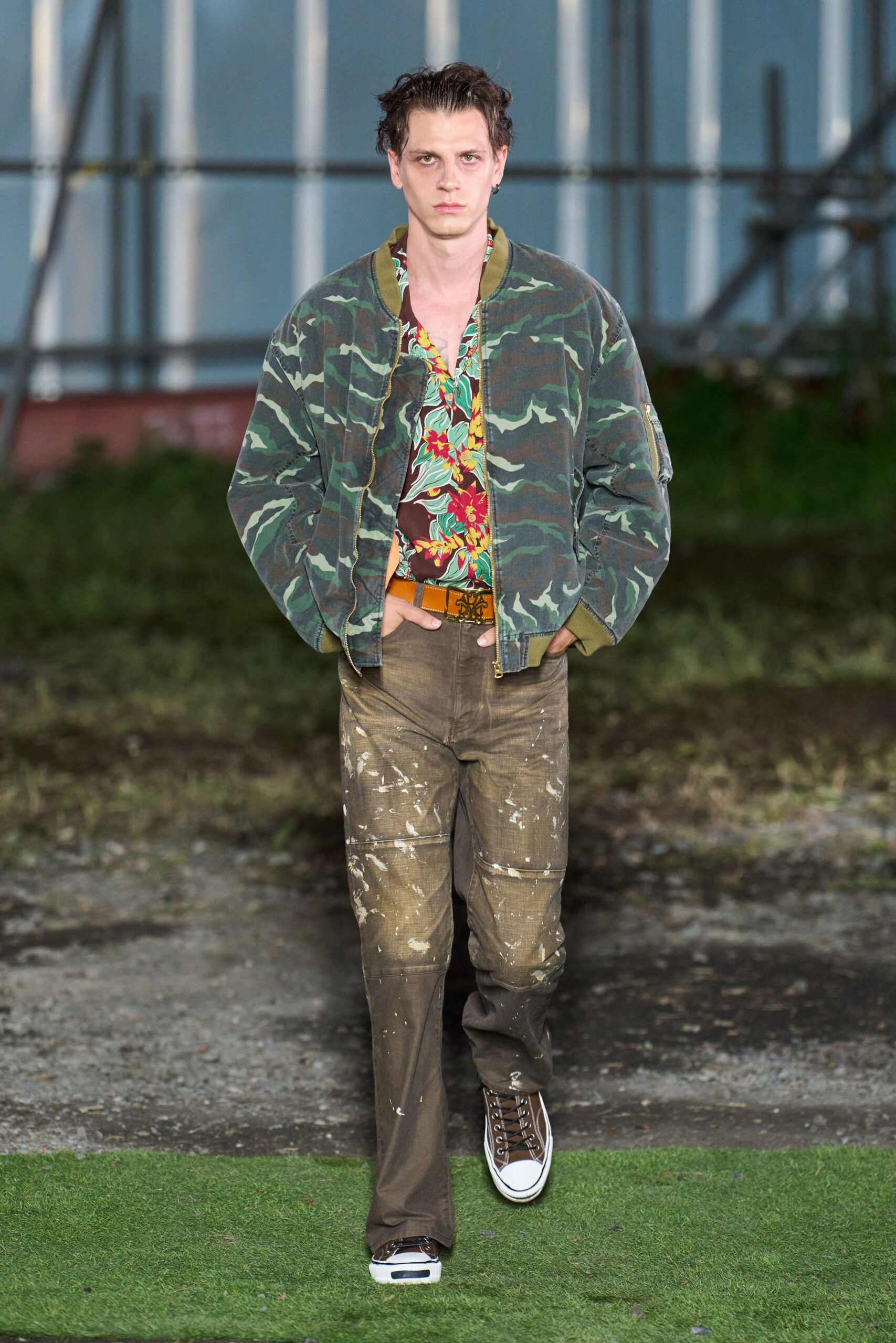 camouflage jacket floral shirt