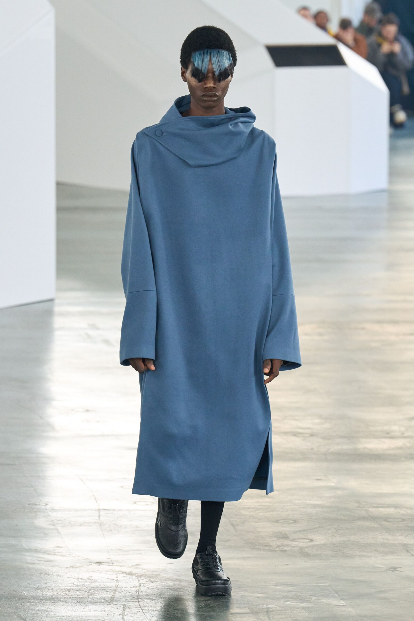 blue neoprene relaxed coat