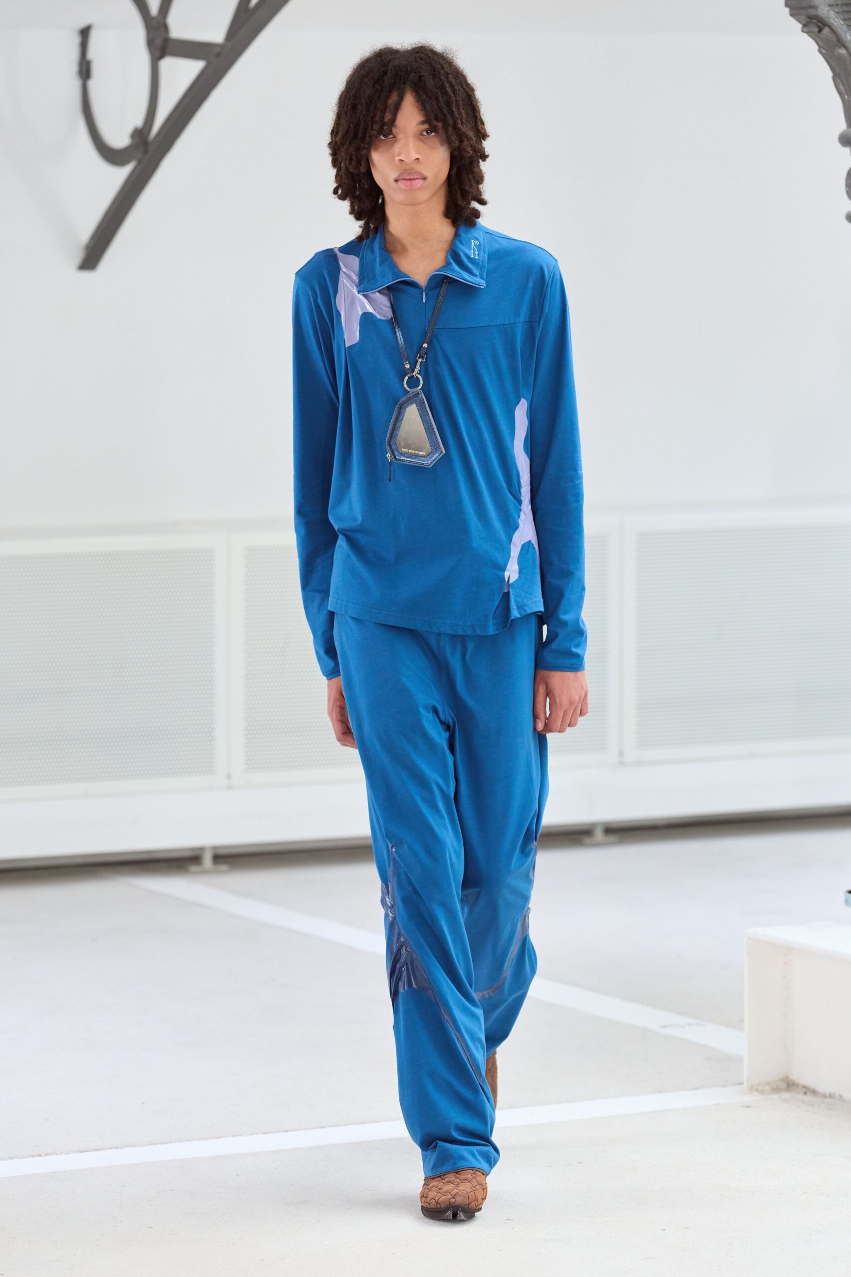 blue cotton relaxed color-blocked pants