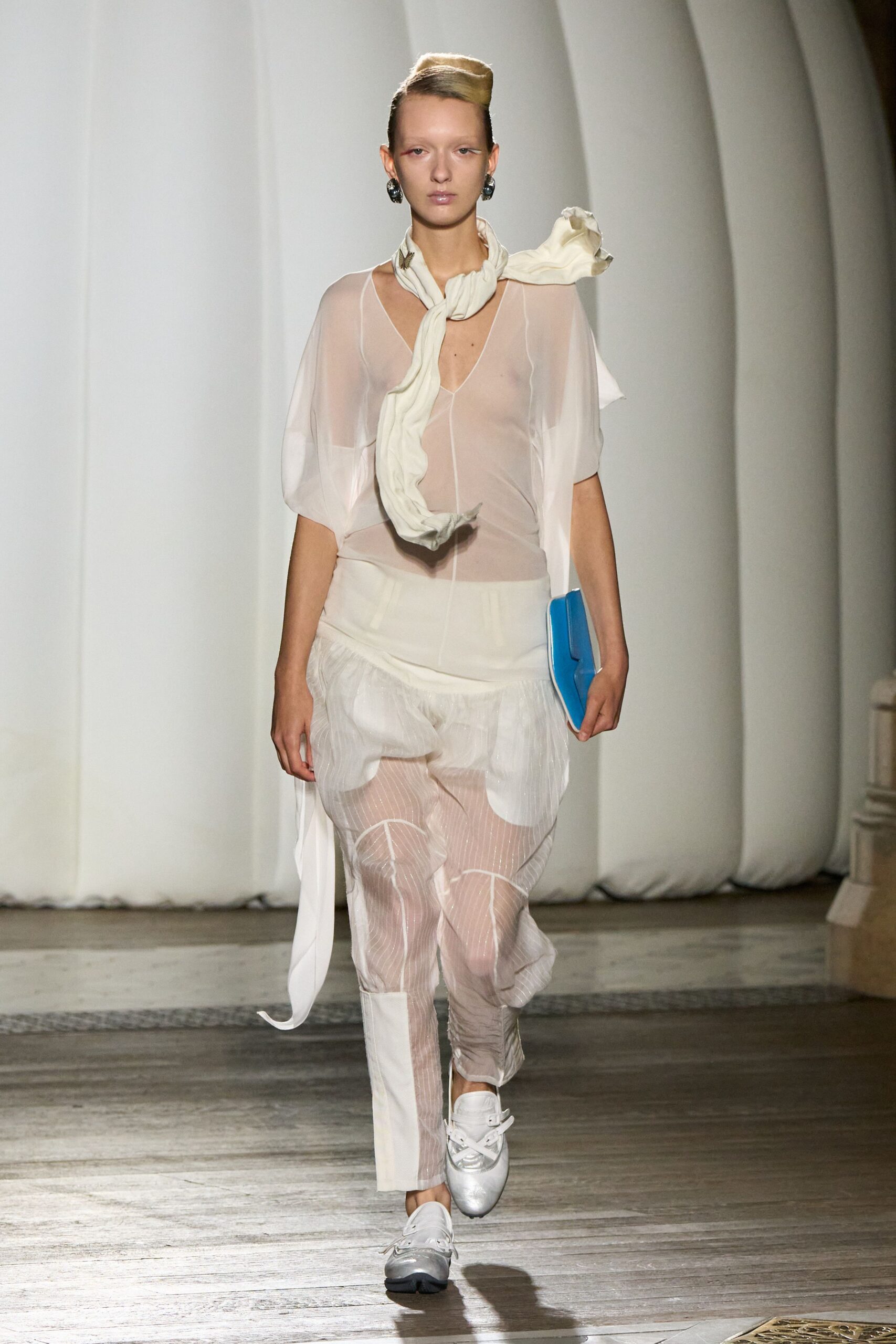 white chiffon short-sleeve v-neck relaxed layered sheer top