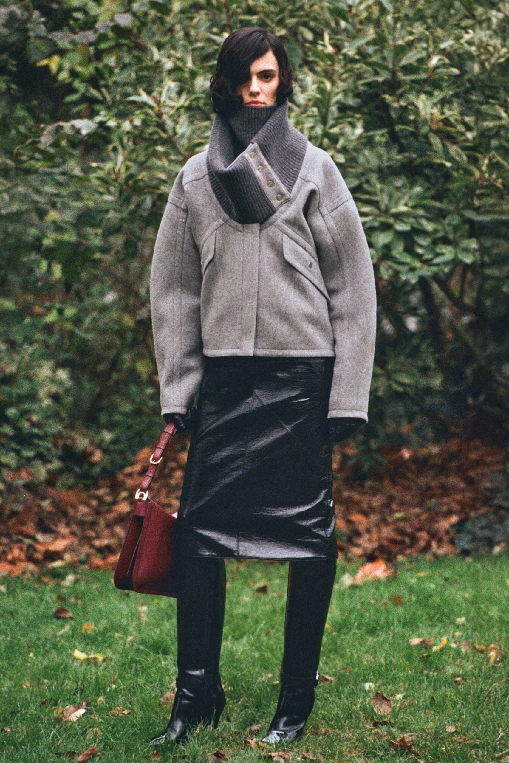 gray wool long-sleeve collared relaxed buttoned jacket