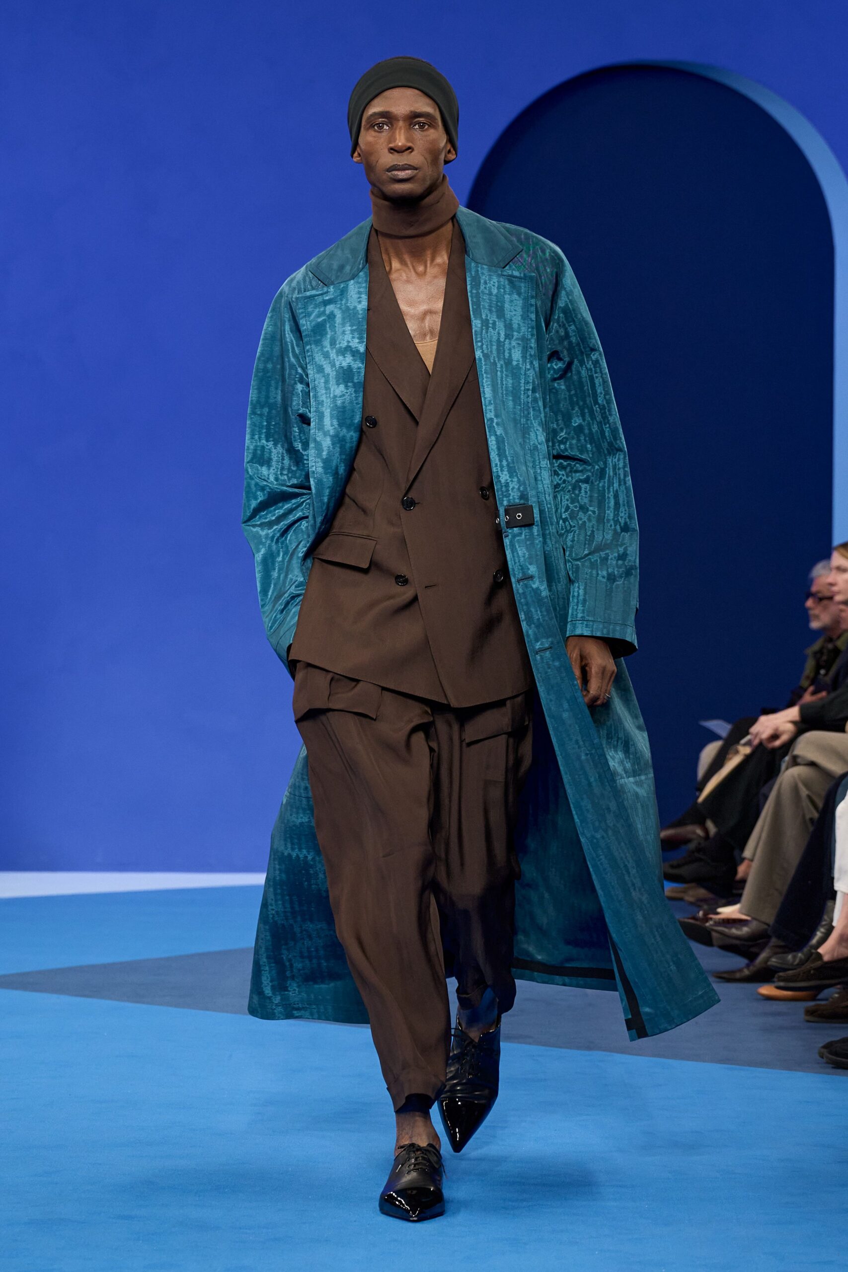 teal silk long-sleeve relaxed textured coat