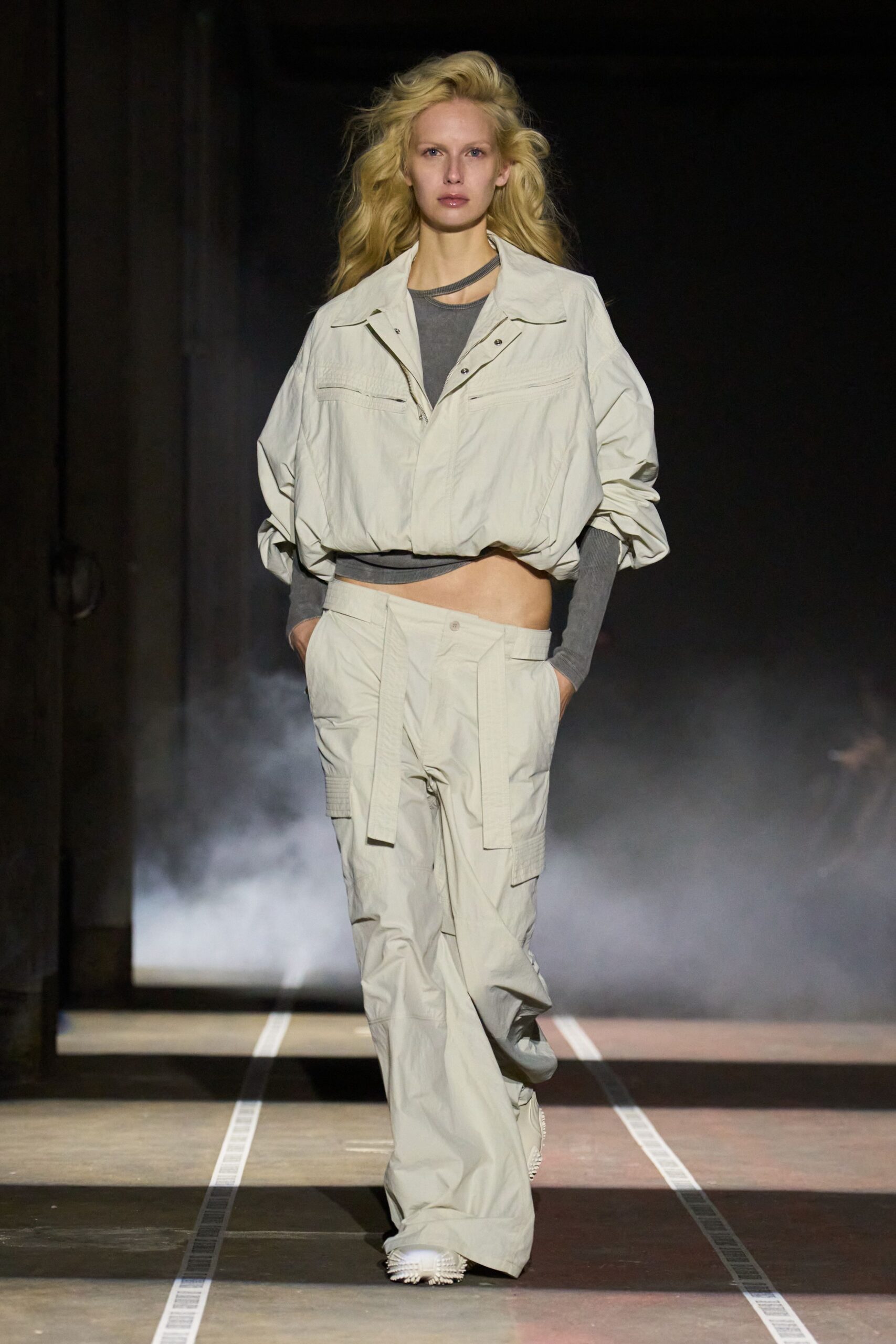 beige oversized jacket with relaxed pants