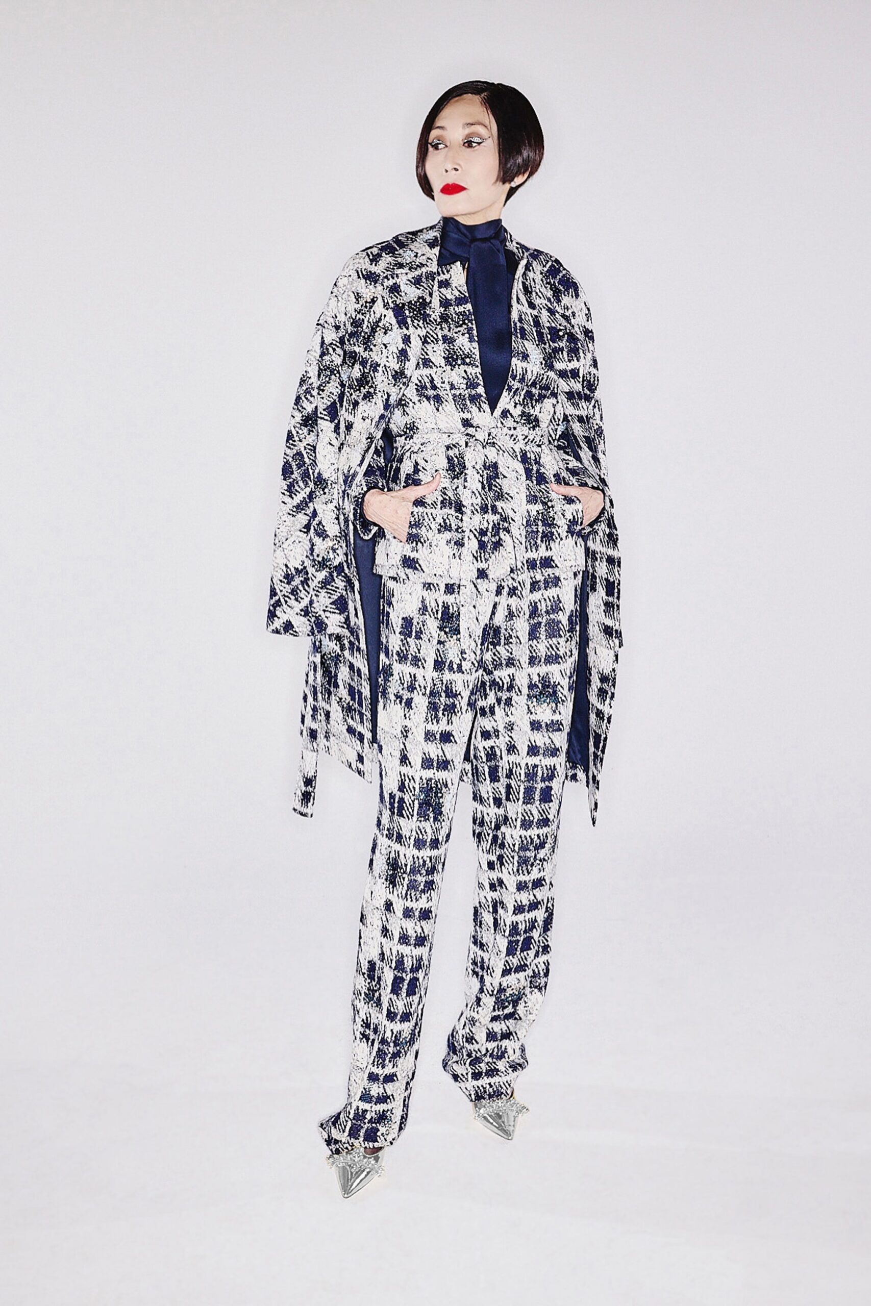 black tweed tailored straight-leg pants