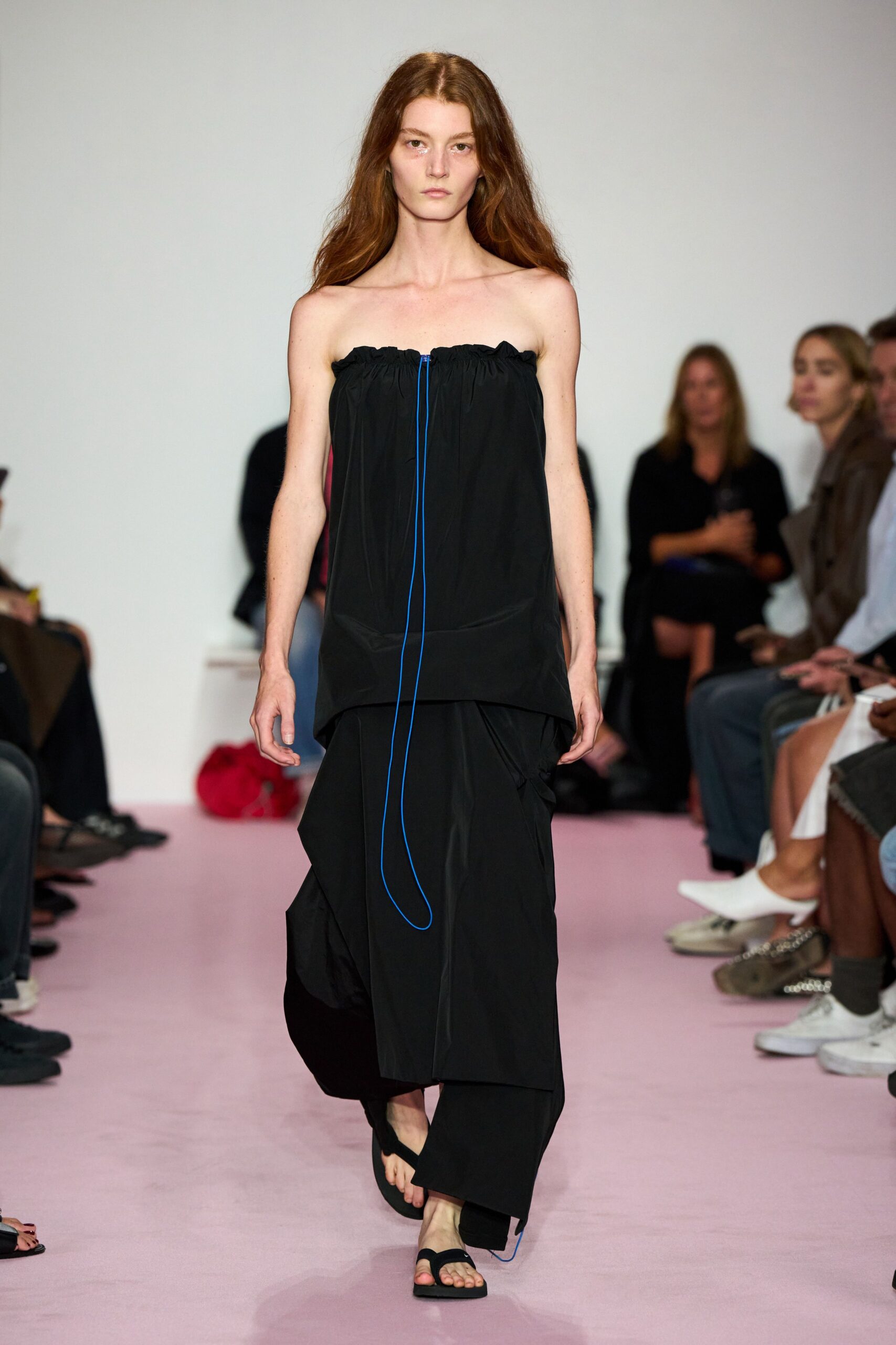 black cotton sleeveless off-shoulder relaxed draped midi dress